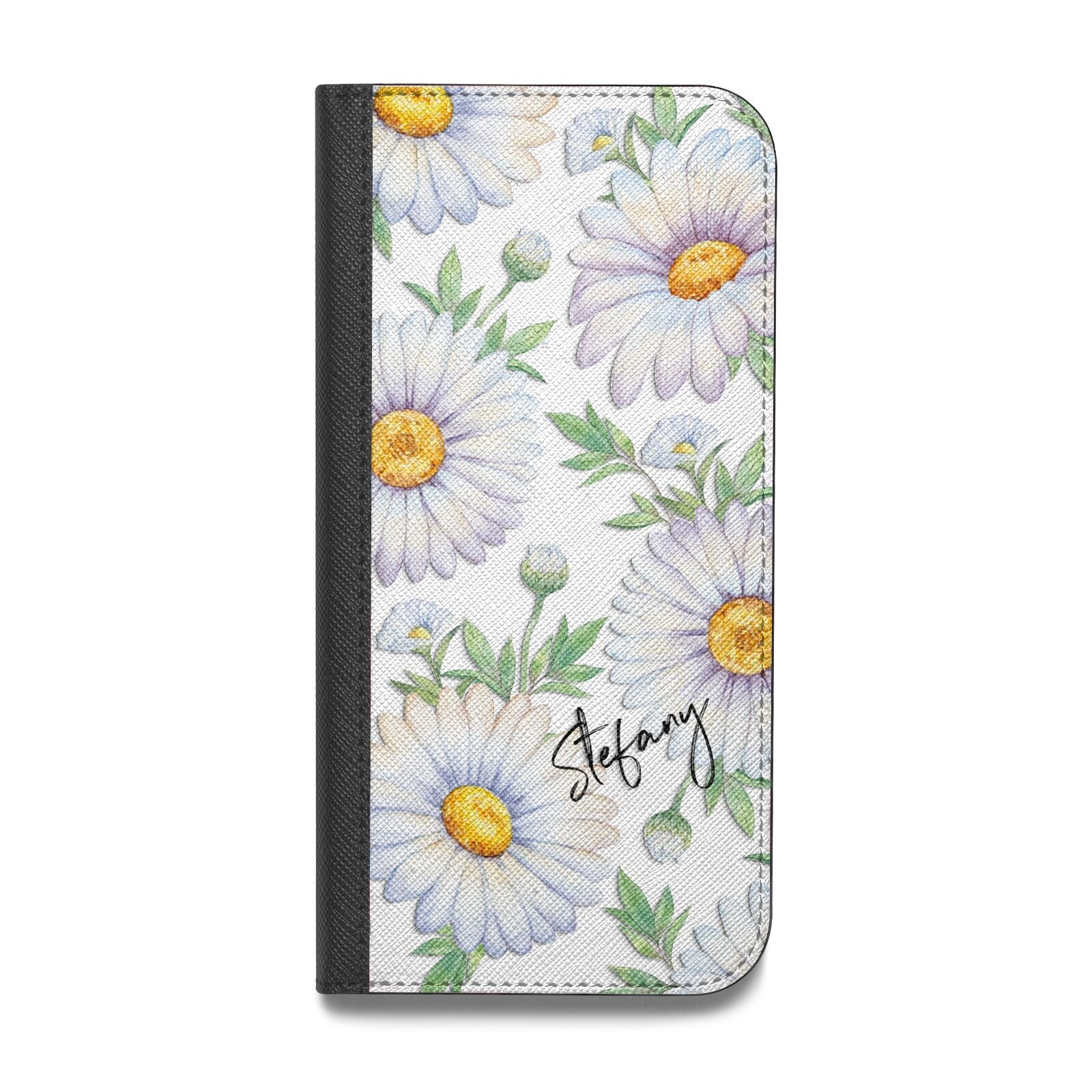 Personalised White Daisy Vegan Leather Flip Samsung Case