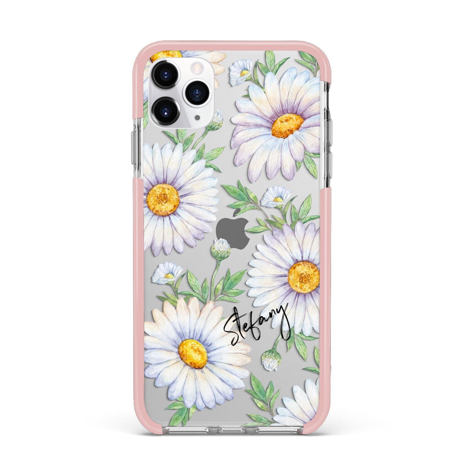 Personalised White Daisy iPhone 11 Pro Max Impact Pink Edge Case