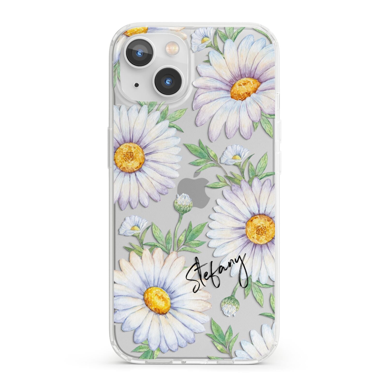 Personalised White Daisy iPhone 13 Clear Bumper Case