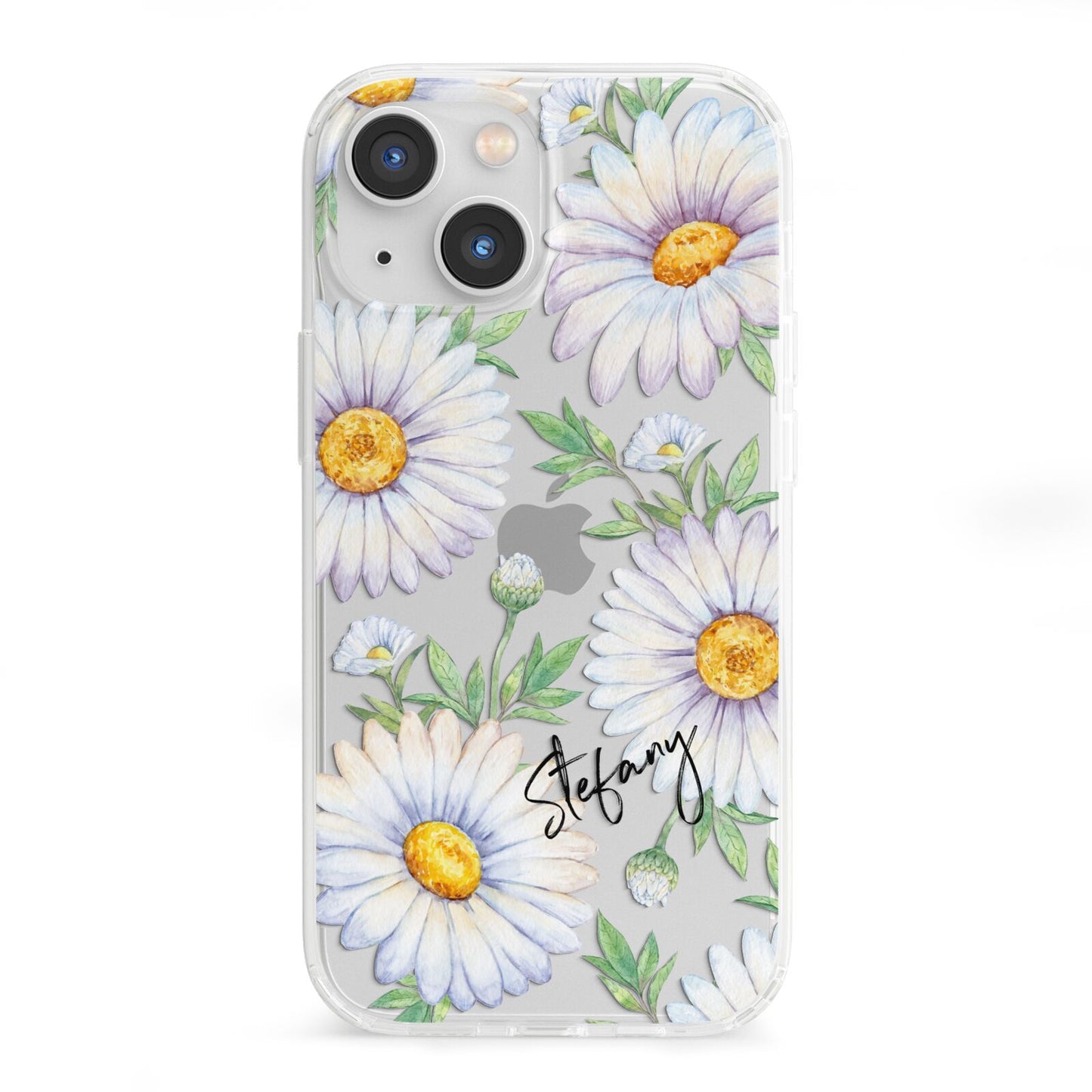 Personalised White Daisy iPhone 13 Mini Clear Bumper Case