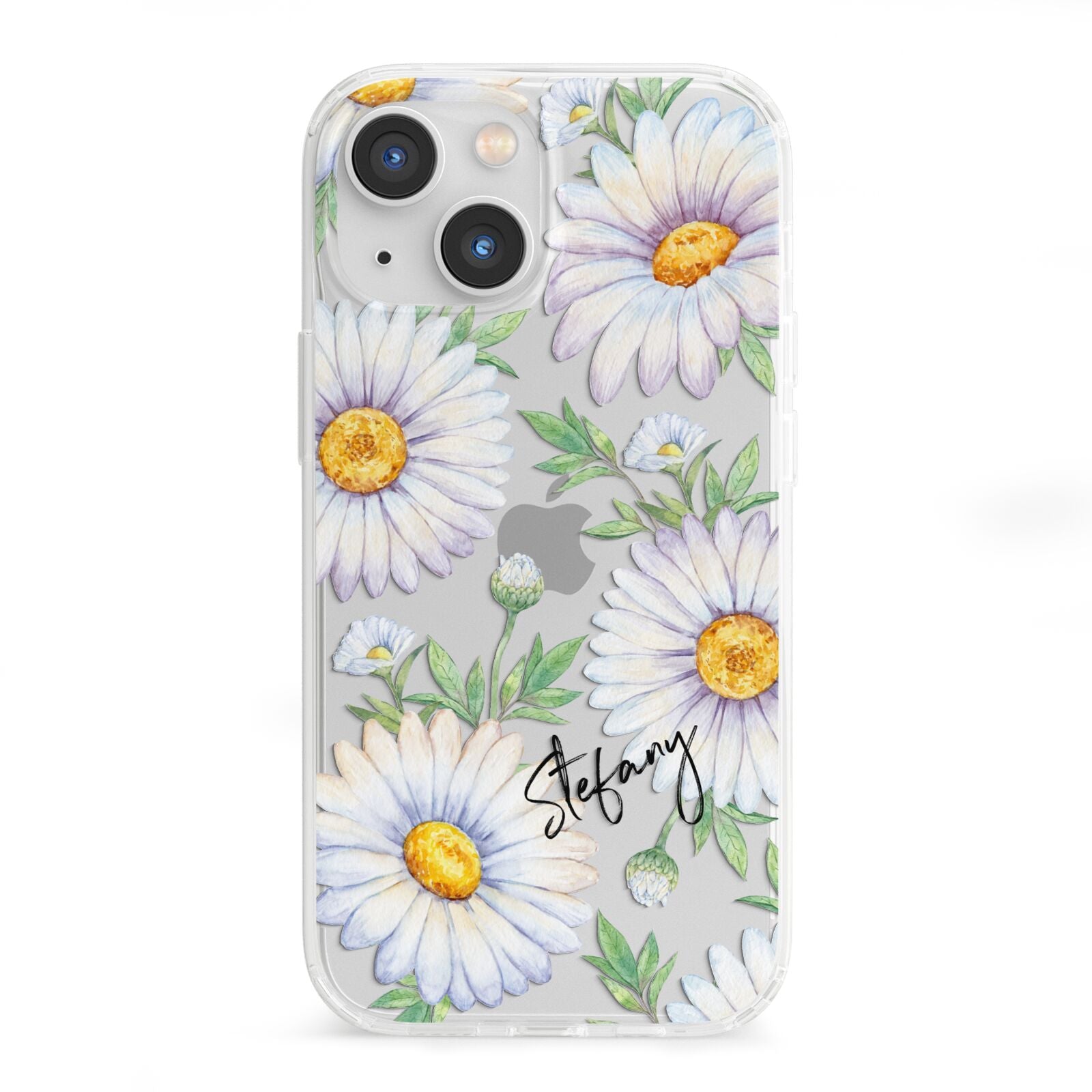 Personalised White Daisy iPhone 13 Mini Clear Bumper Case