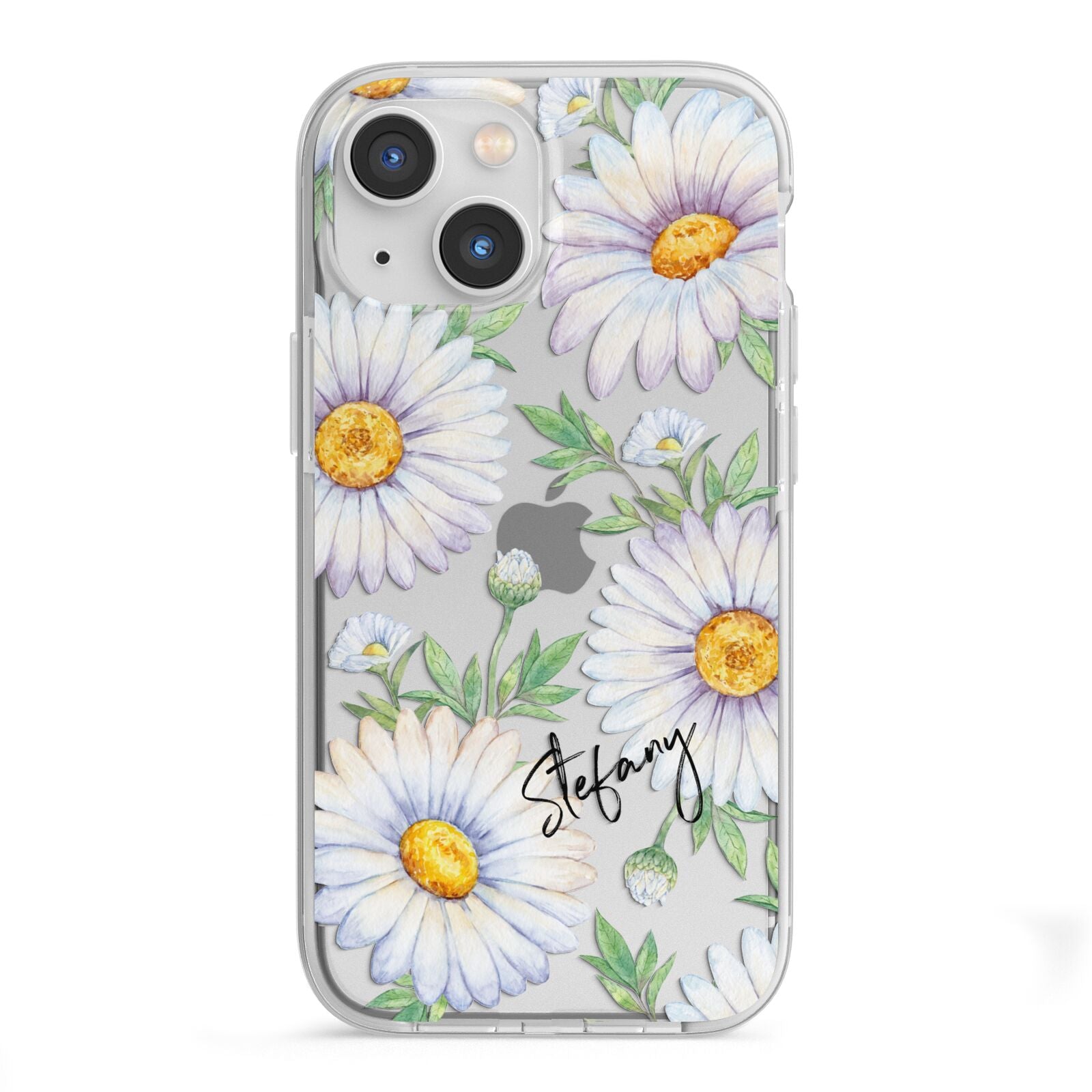 Personalised White Daisy iPhone 13 Mini TPU Impact Case with White Edges