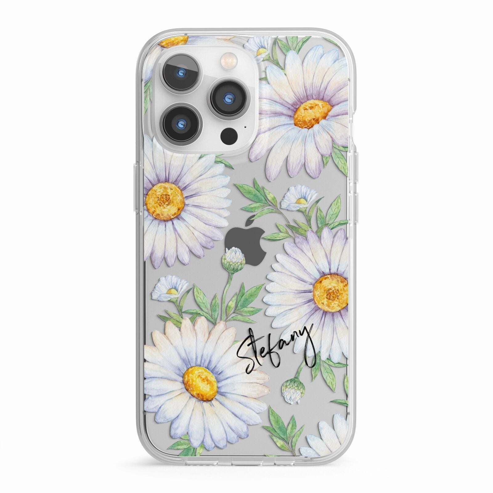 Personalised White Daisy iPhone 13 Pro TPU Impact Case with White Edges