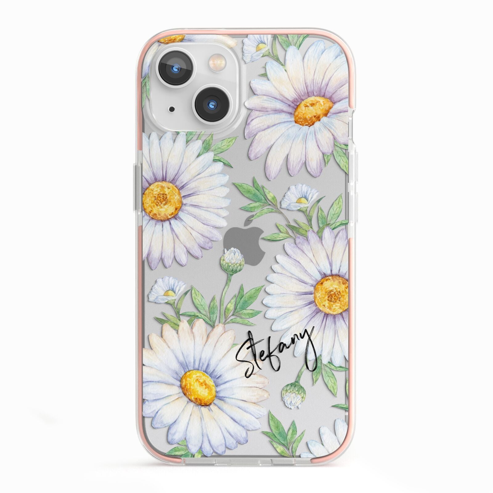 Personalised White Daisy iPhone 13 TPU Impact Case with Pink Edges