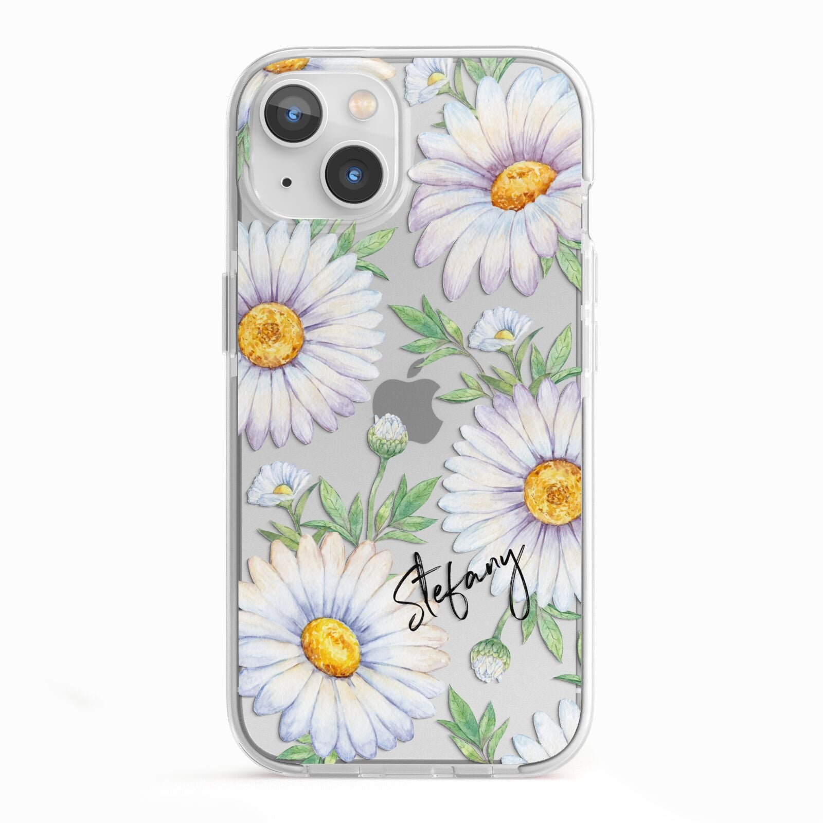 Personalised White Daisy iPhone 13 TPU Impact Case with White Edges