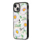Personalised White Daisy iPhone 14 Black Impact Case Side Angle on Silver phone