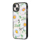 Personalised White Daisy iPhone 14 Plus Black Impact Case Side Angle on Silver phone