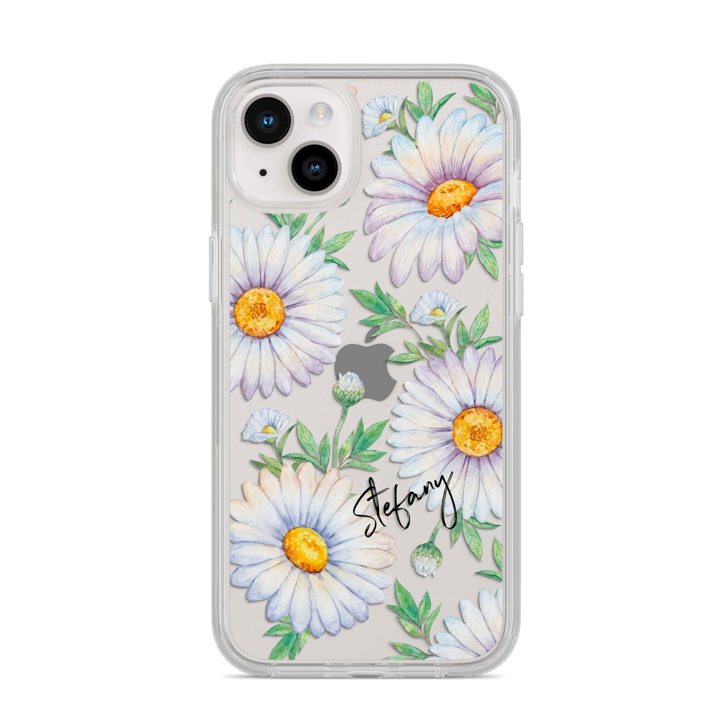 Personalised White Daisy iPhone 14 Plus Clear Tough Case Starlight