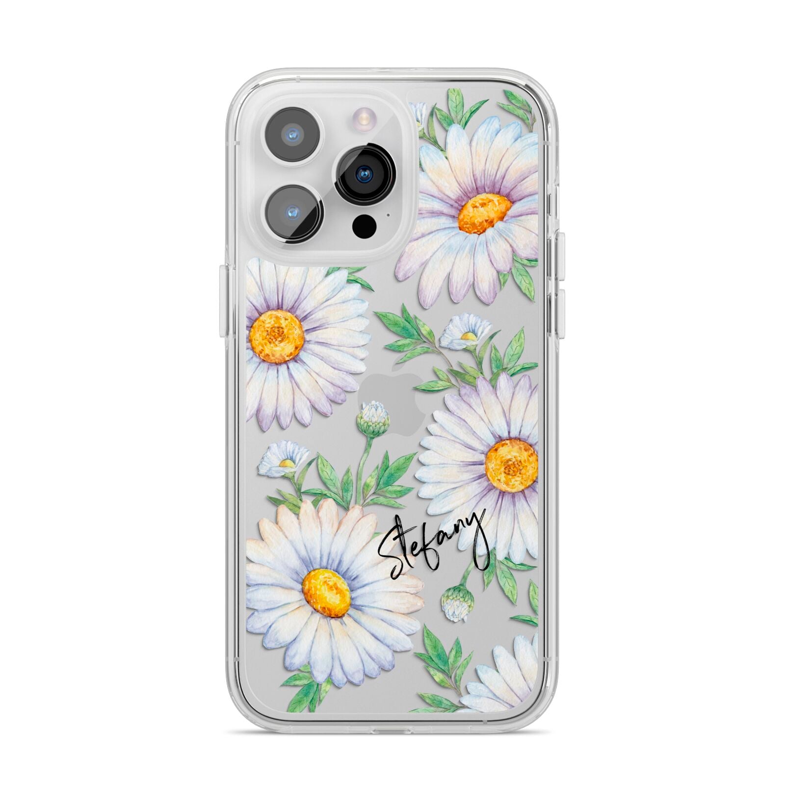 Personalised White Daisy iPhone 14 Pro Max Clear Tough Case Silver