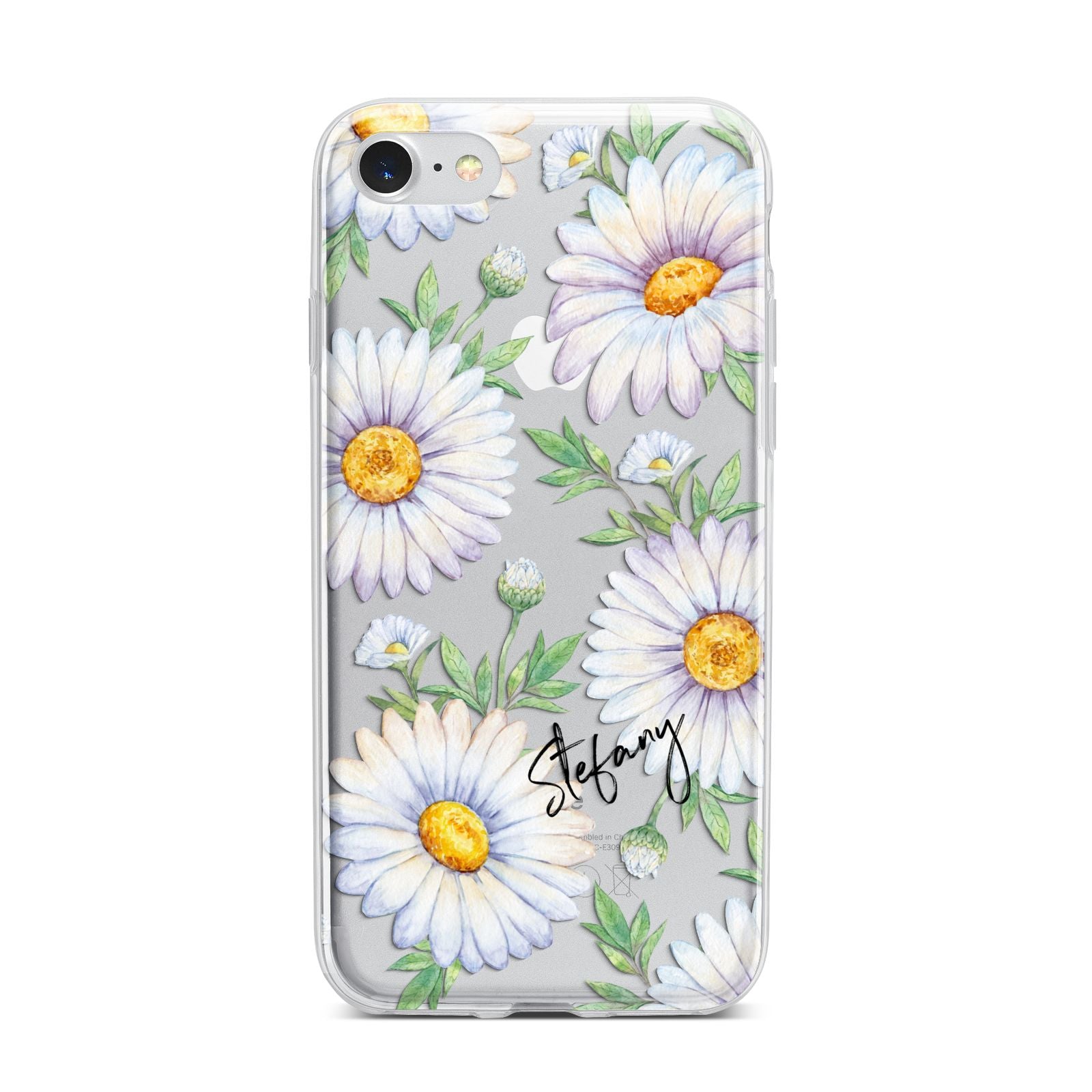 Personalised White Daisy iPhone 7 Bumper Case on Silver iPhone
