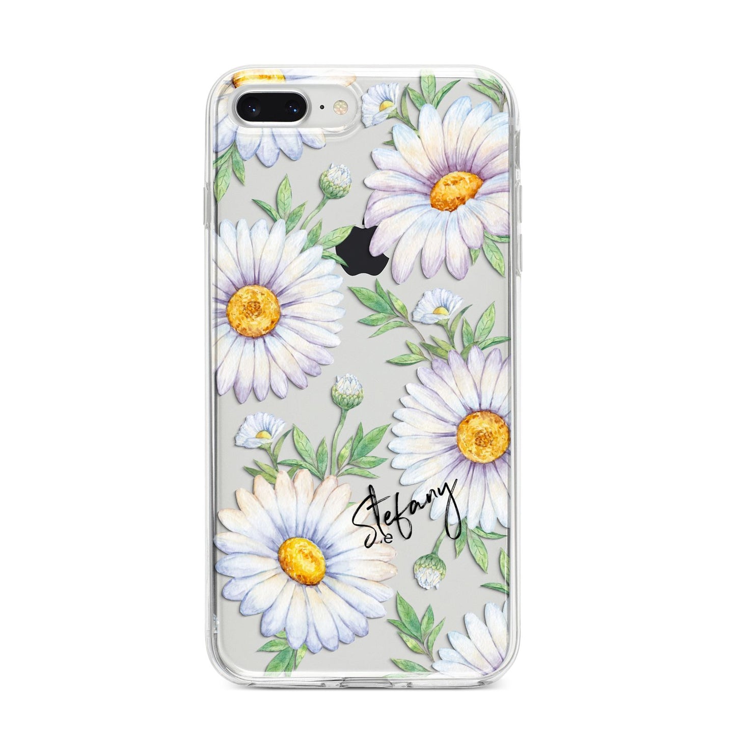 Personalised White Daisy iPhone 8 Plus Bumper Case on Silver iPhone