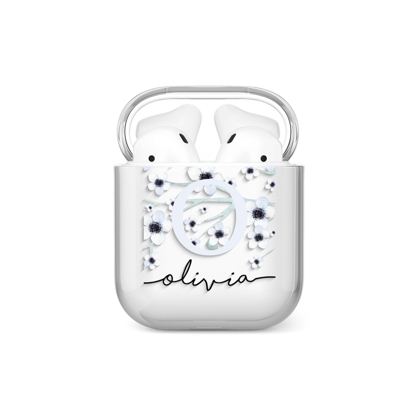 Personalised White Flower AirPods Case