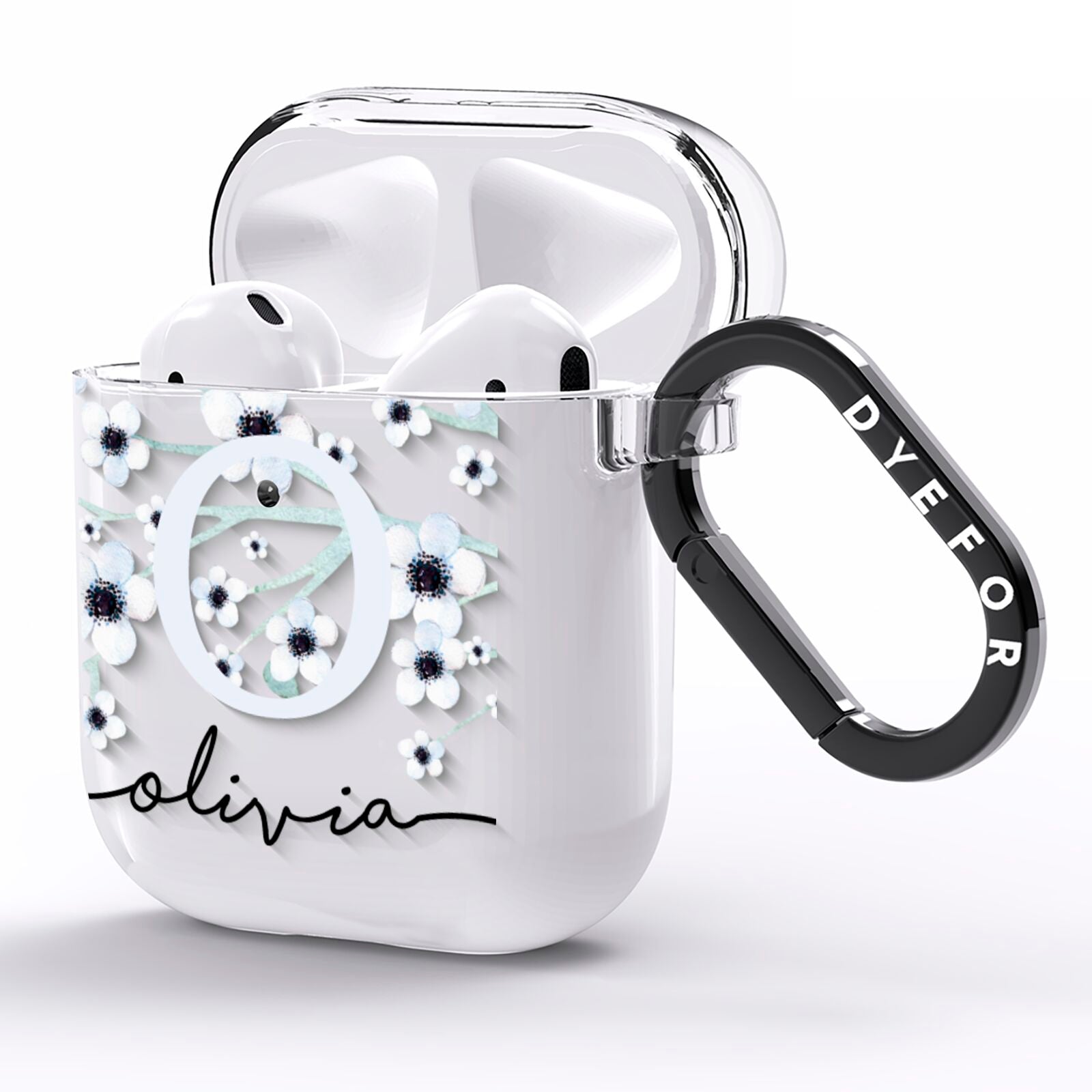 Personalised White Flower AirPods Clear Case Side Image