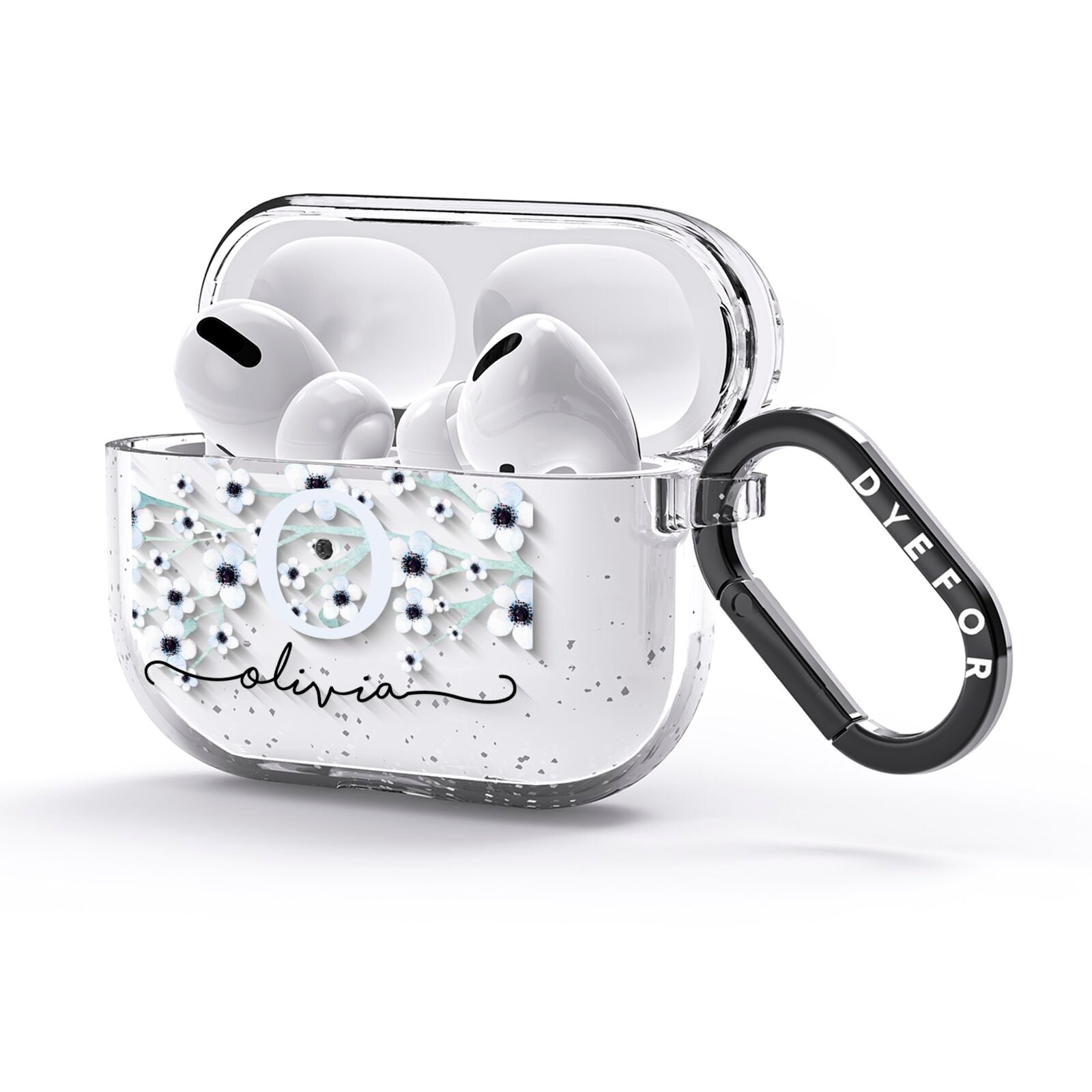 Personalised White Flower AirPods Glitter Case 3rd Gen Side Image