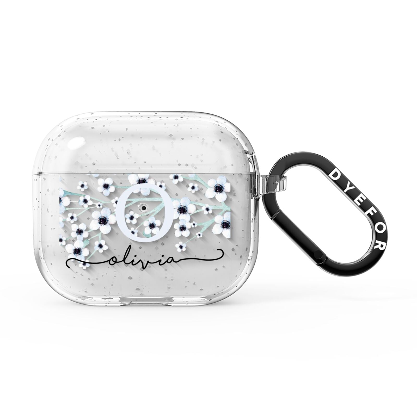 Personalised White Flower AirPods Glitter Case 3rd Gen