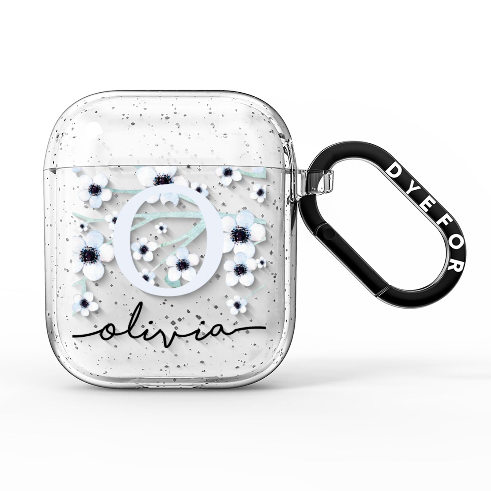 Personalised White Flower AirPods Glitter Case