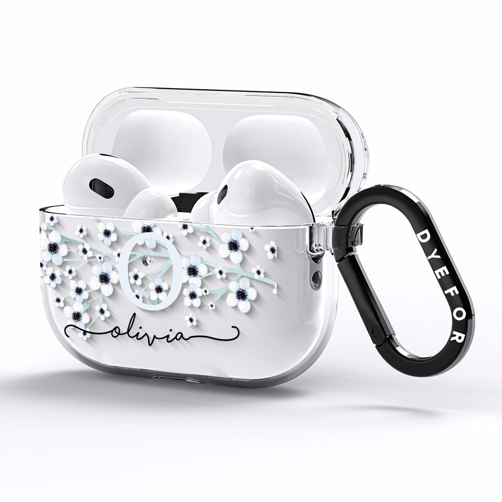 Personalised White Flower AirPods Pro Clear Case Side Image