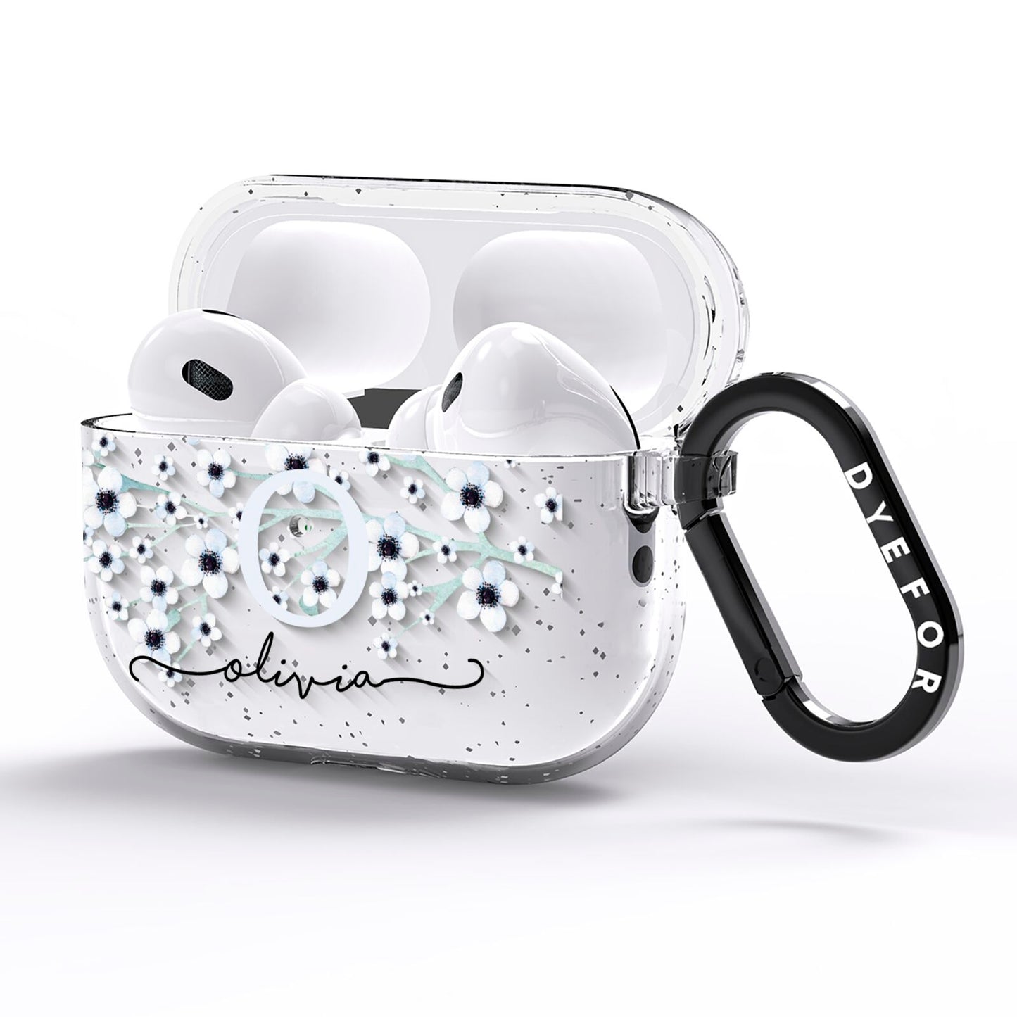 Personalised White Flower AirPods Pro Glitter Case Side Image