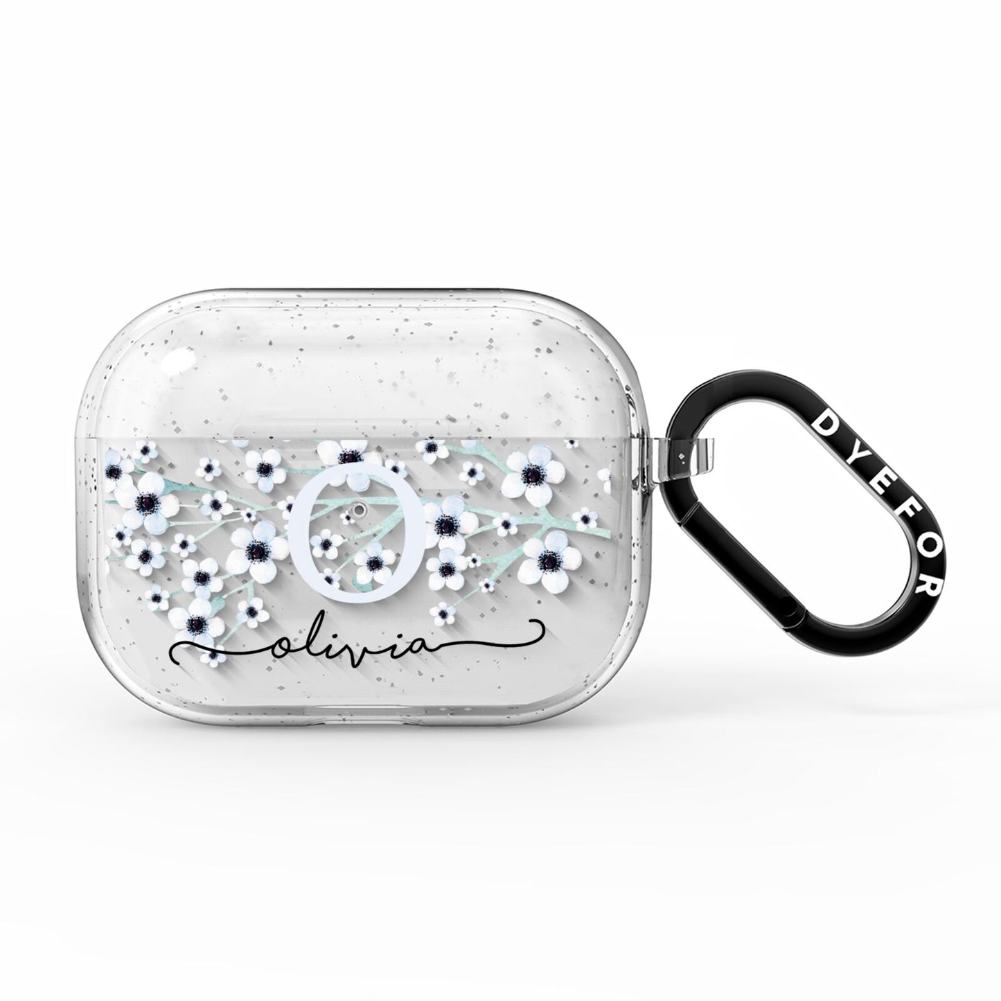 Personalised White Flower AirPods Pro Glitter Case