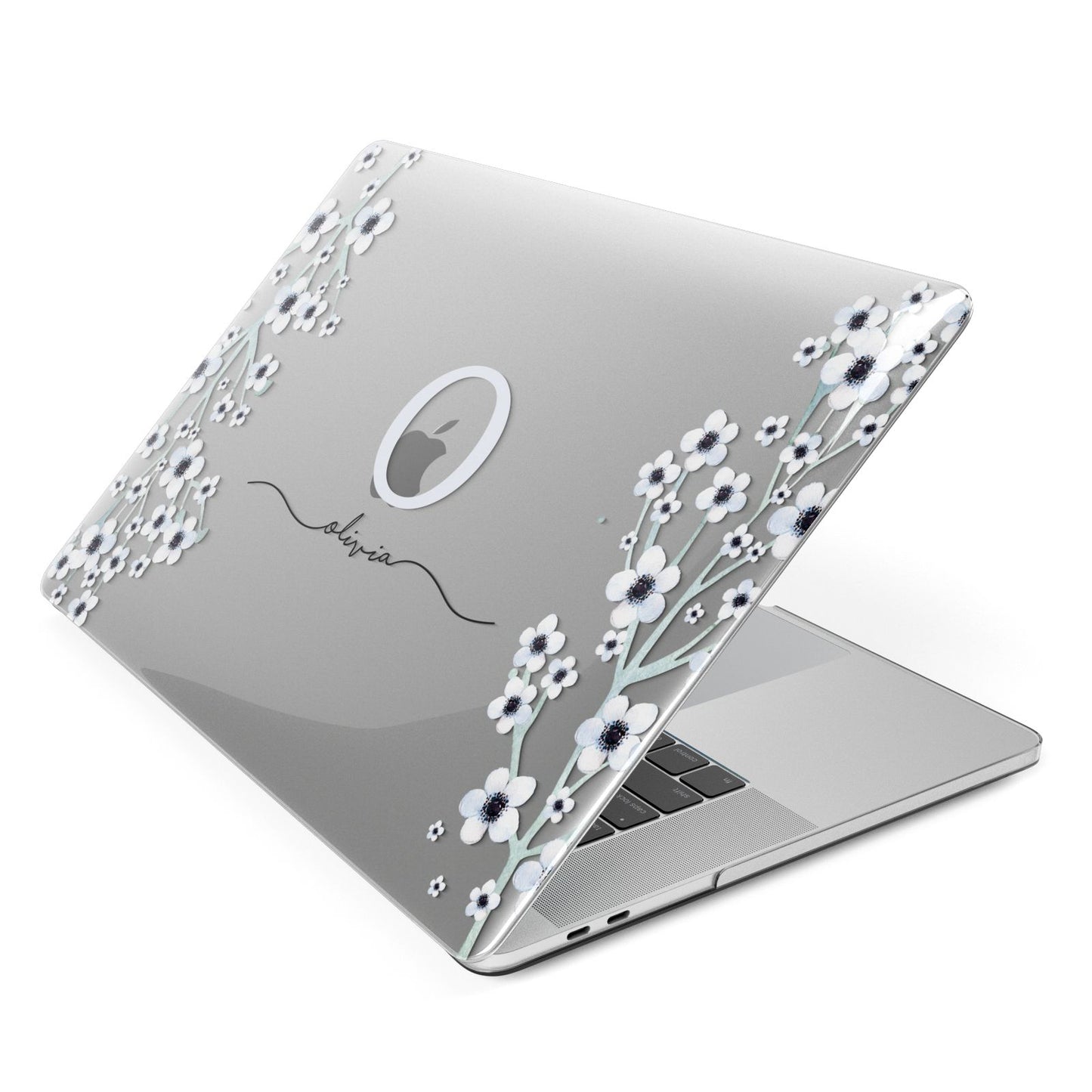 Personalised White Flower Apple MacBook Case Side View
