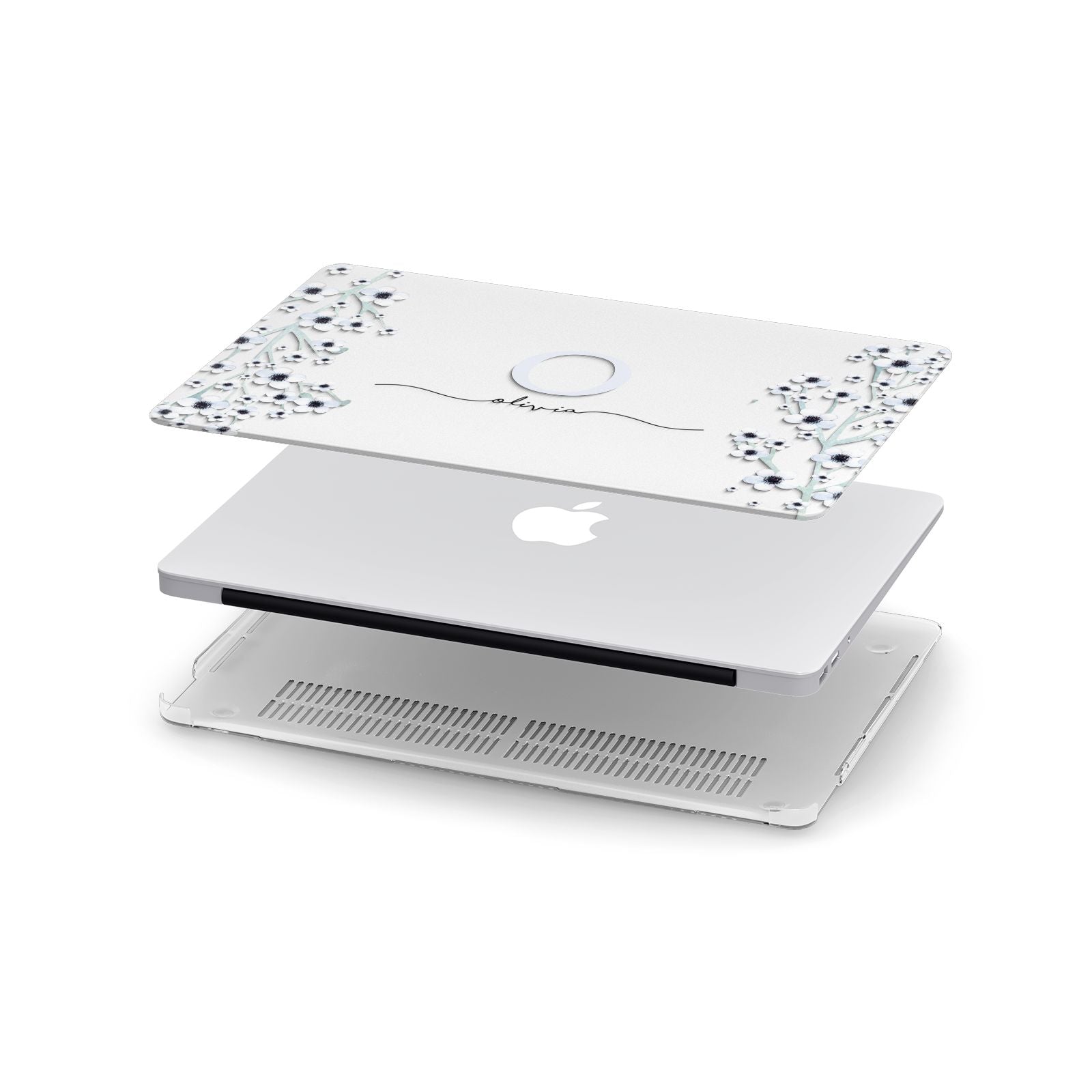 Personalised White Flower Apple MacBook Case in Detail