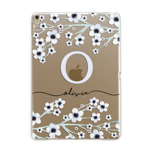 Personalised White Flower Apple iPad Gold Case