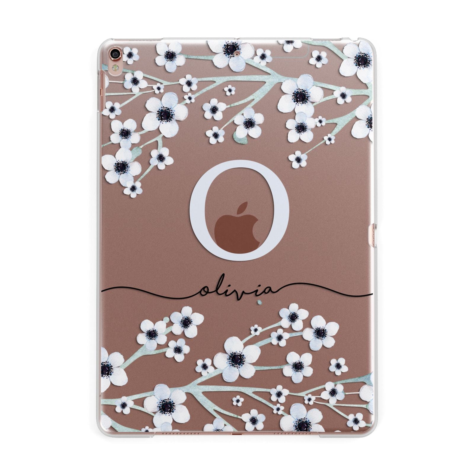 Personalised White Flower Apple iPad Rose Gold Case