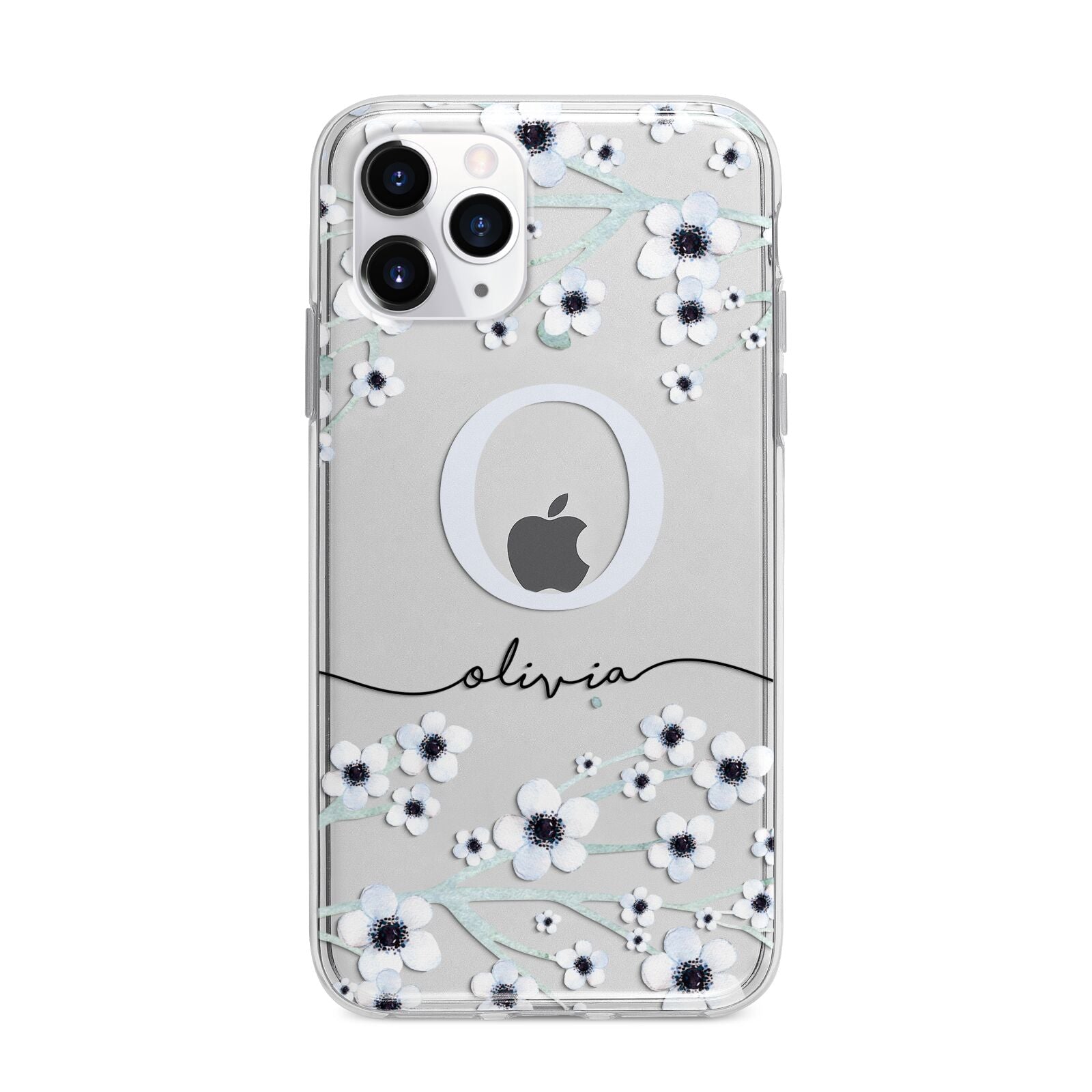 Personalised White Flower Apple iPhone 11 Pro Max in Silver with Bumper Case