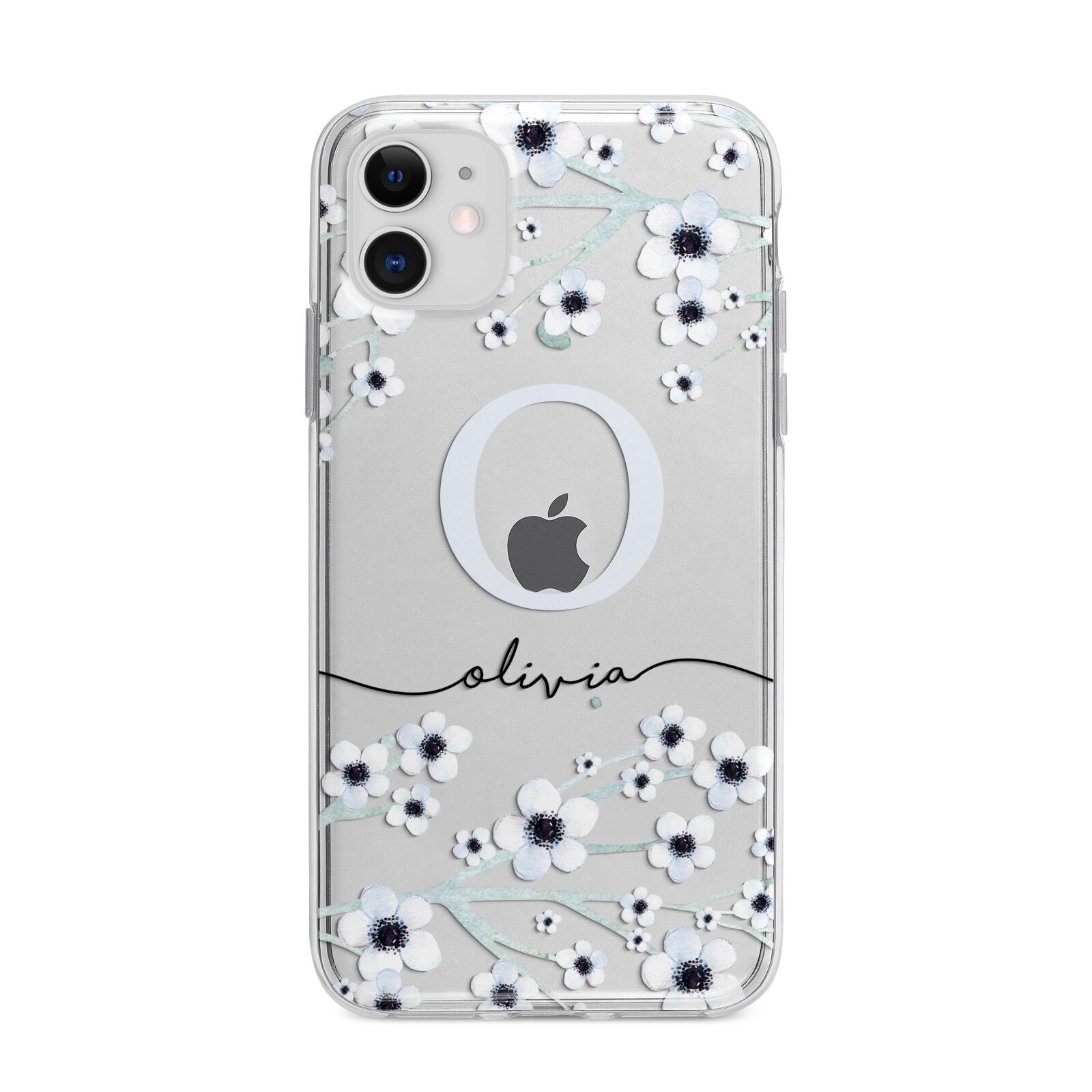 Personalised White Flower Apple iPhone 11 in White with Bumper Case
