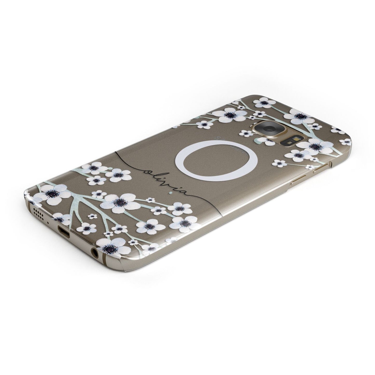 Personalised White Flower Protective Samsung Galaxy Case Angled Image