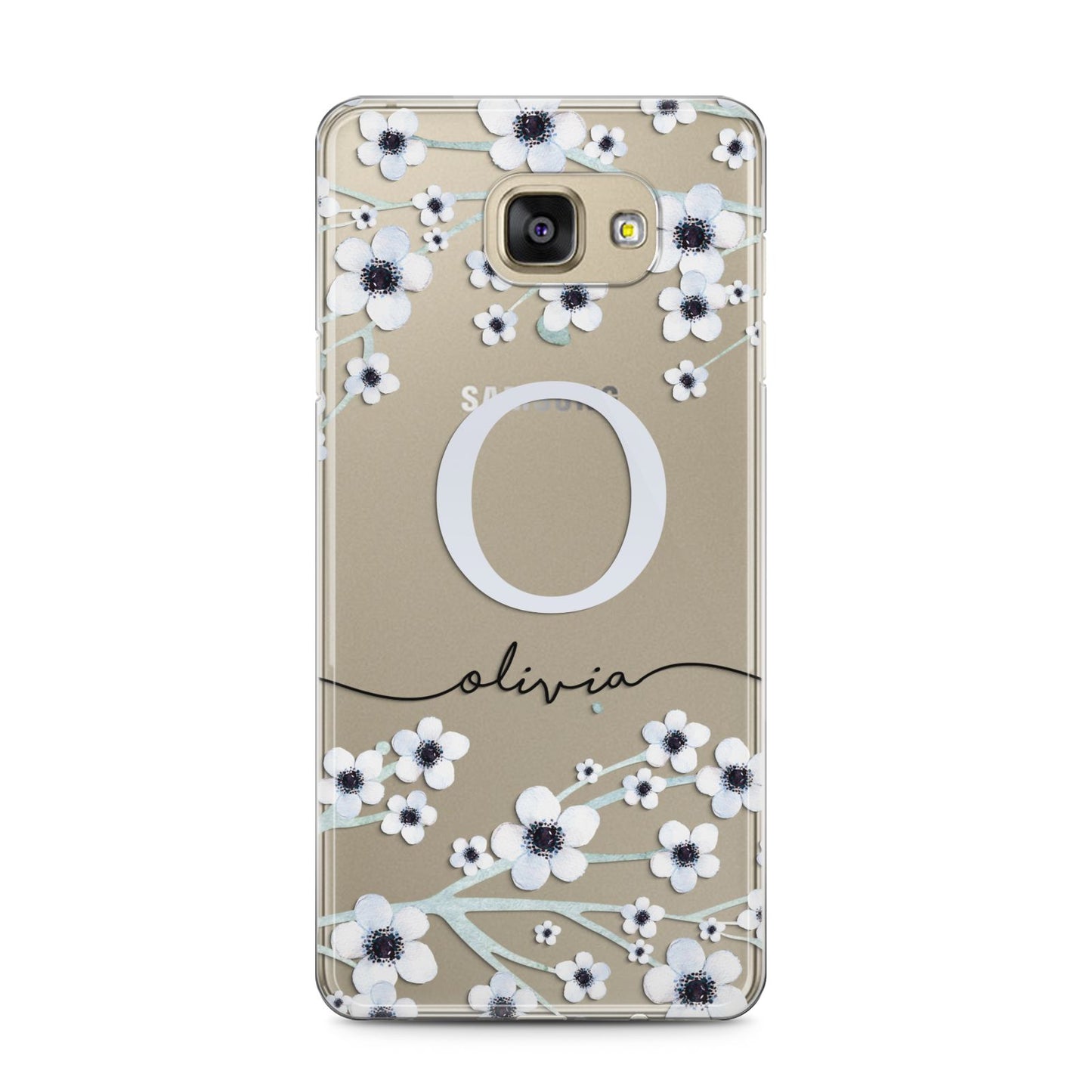 Personalised White Flower Samsung Galaxy A5 2016 Case on gold phone