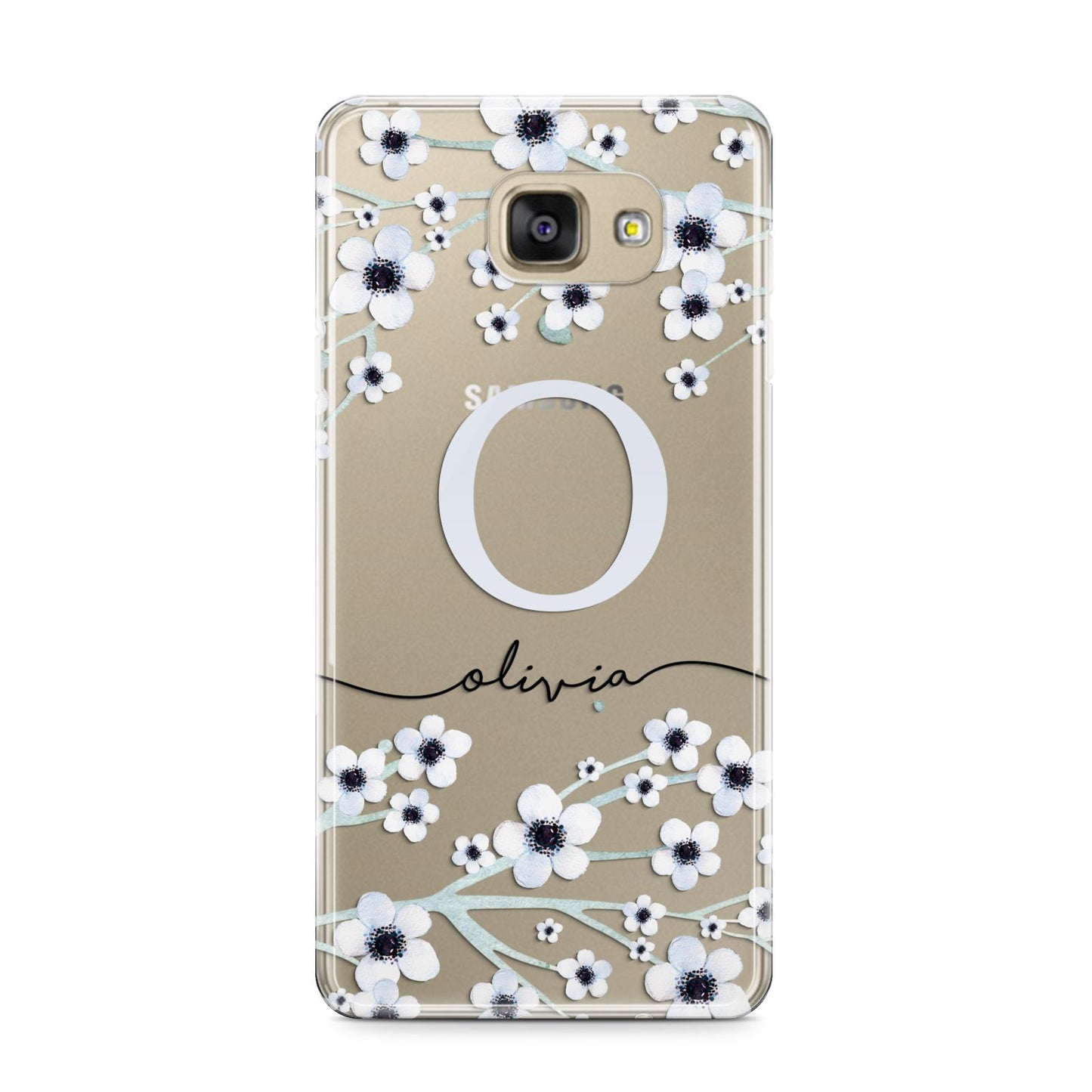 Personalised White Flower Samsung Galaxy A9 2016 Case on gold phone