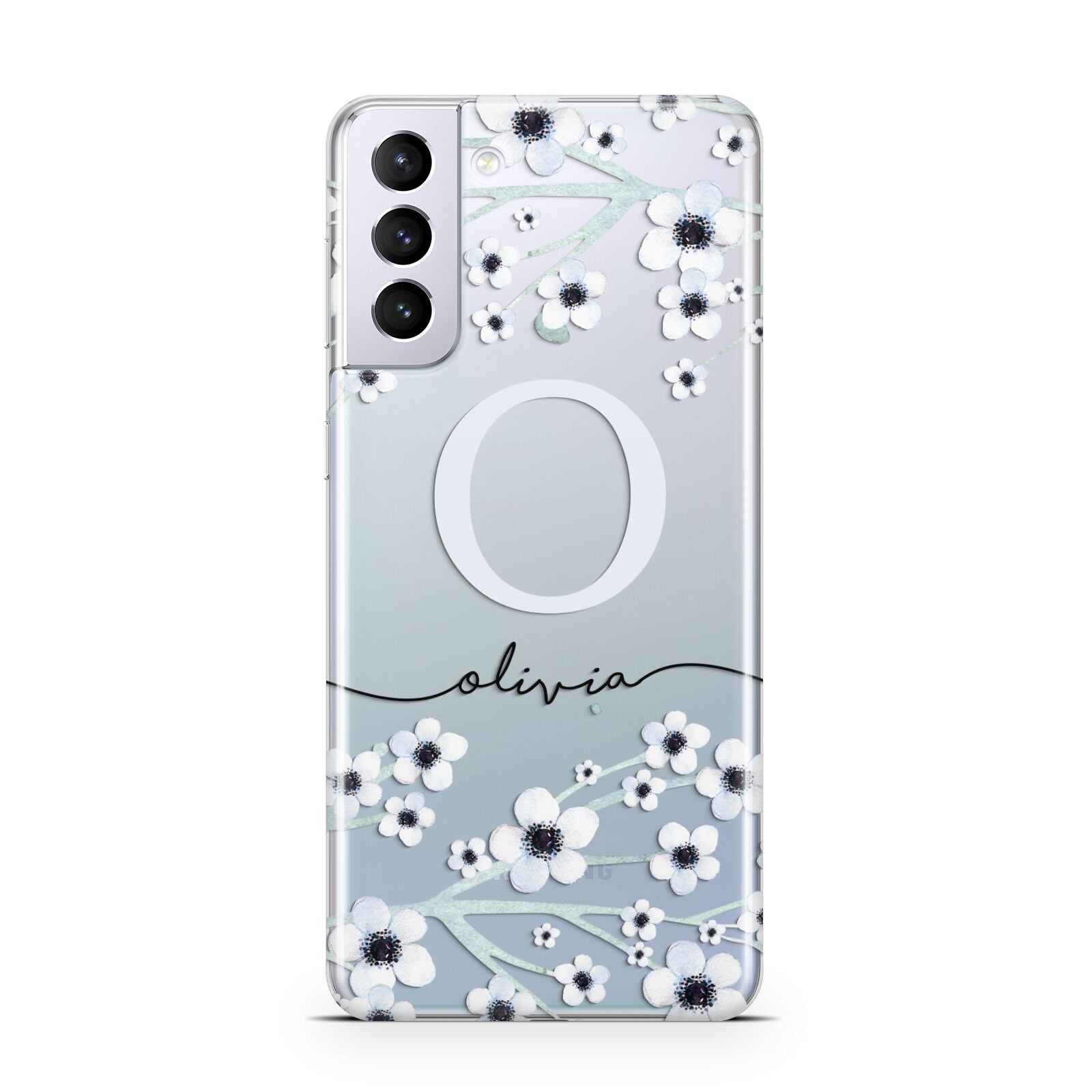 Personalised White Flower Samsung S21 Plus Phone Case