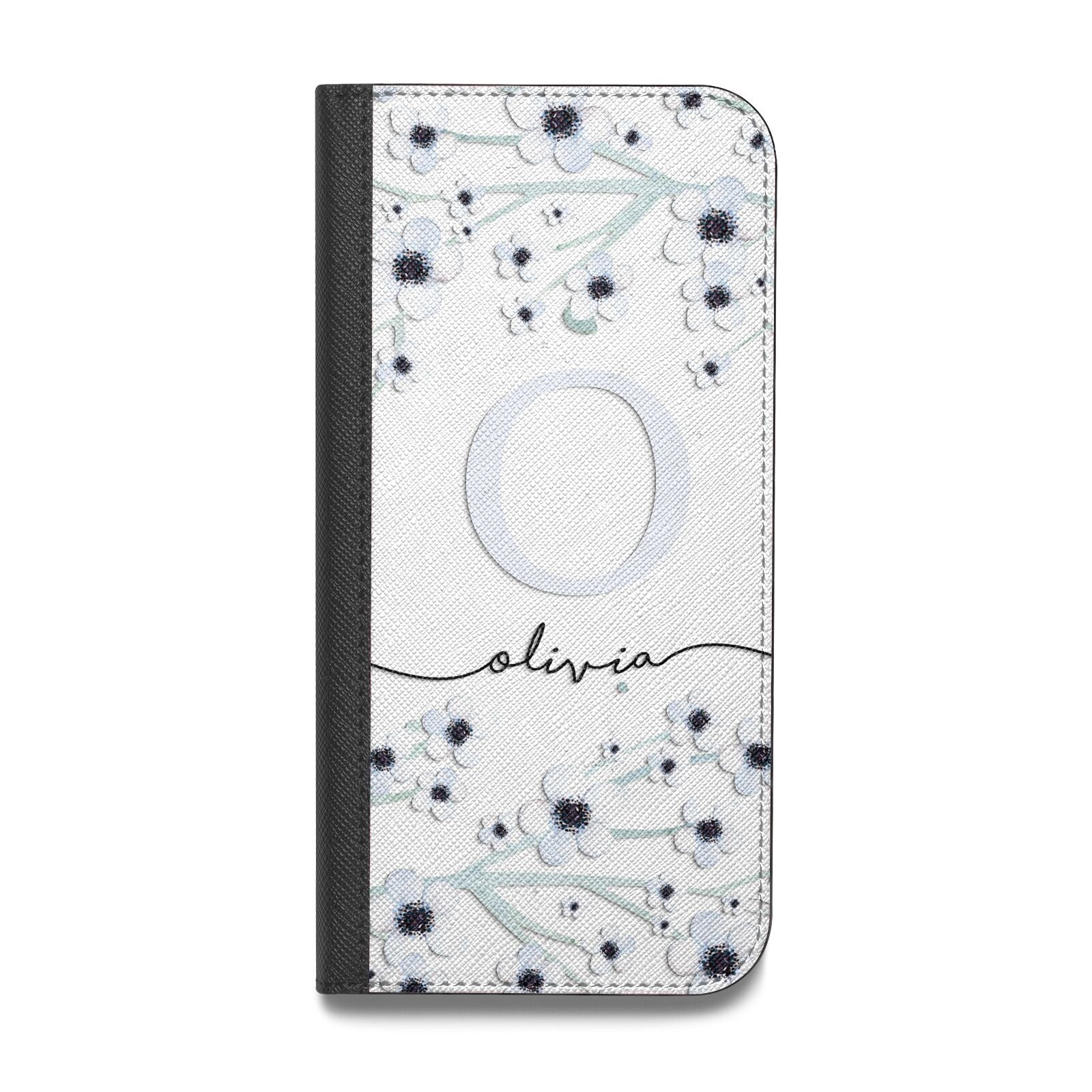 Personalised White Flower Vegan Leather Flip Samsung Case