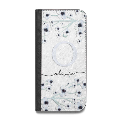 Personalised White Flower Vegan Leather Flip Samsung Case