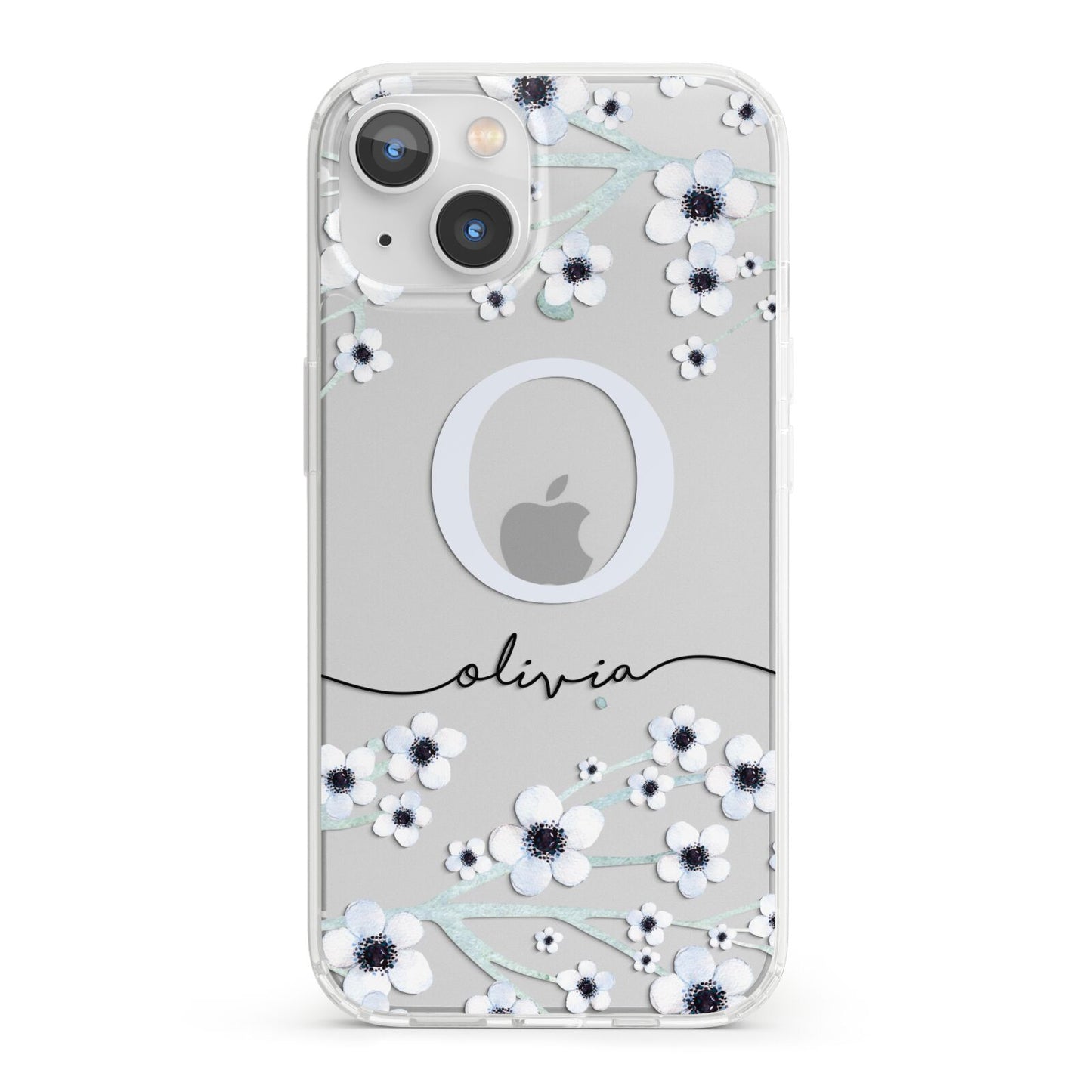 Personalised White Flower iPhone 13 Clear Bumper Case