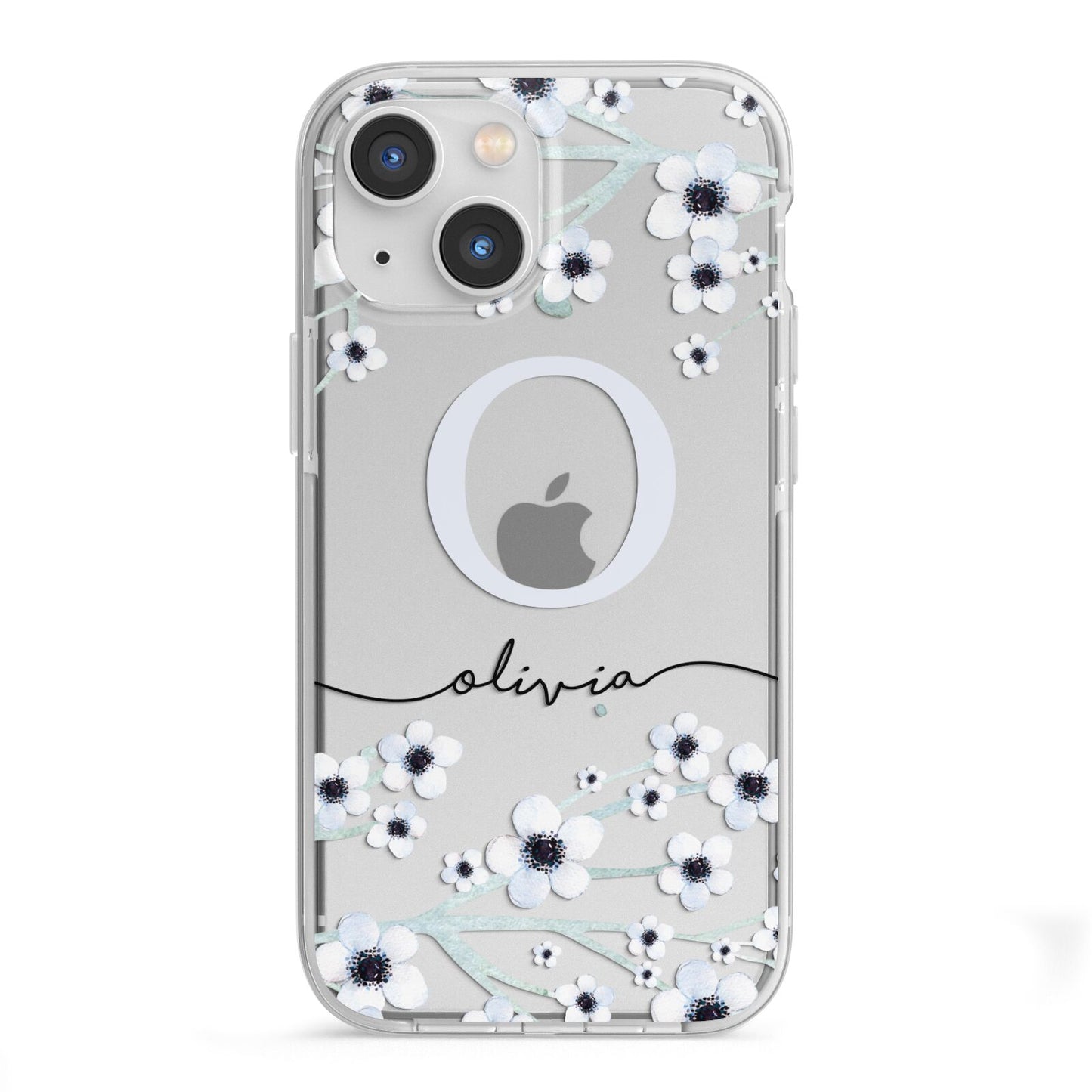Personalised White Flower iPhone 13 Mini TPU Impact Case with White Edges