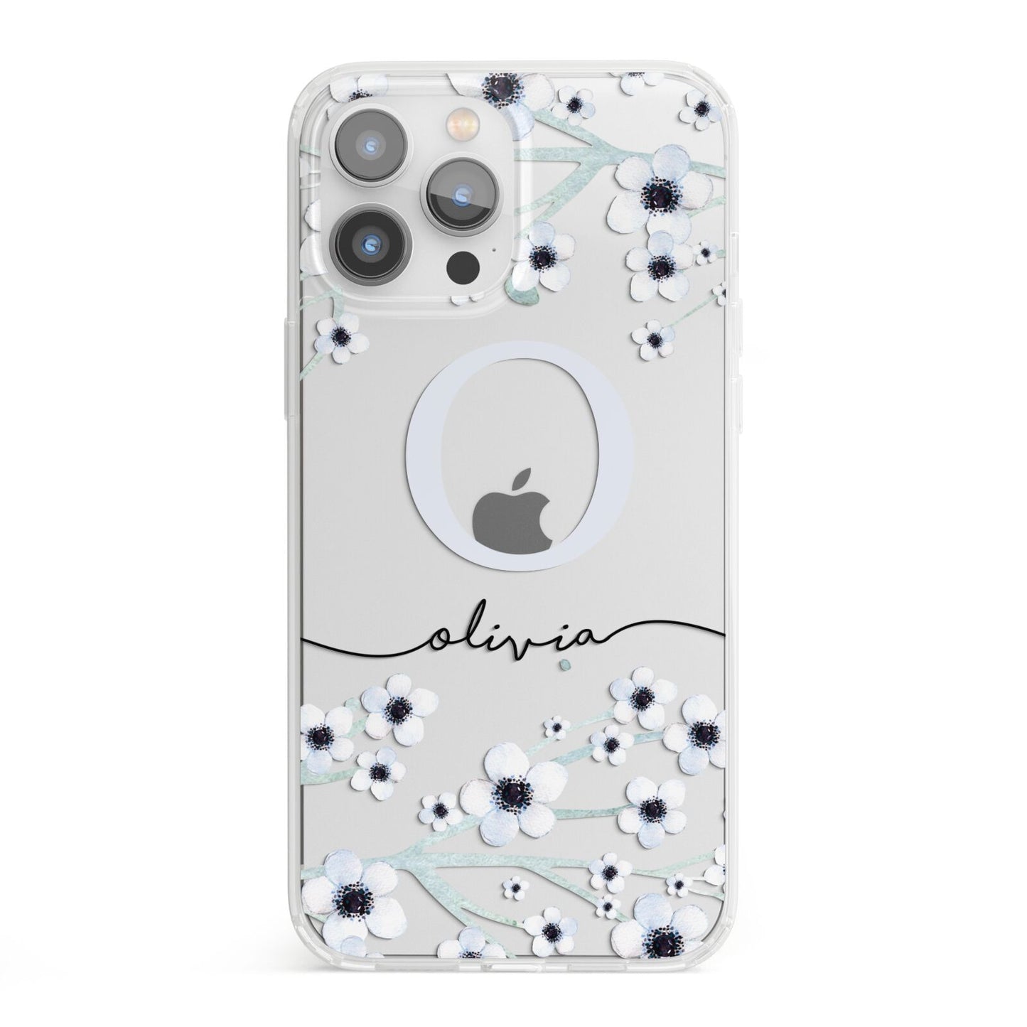 Personalised White Flower iPhone 13 Pro Max Clear Bumper Case