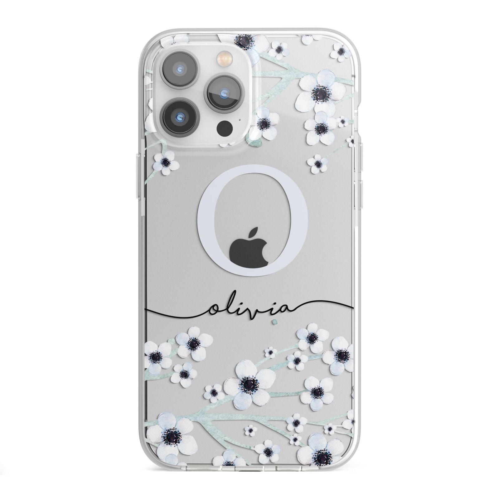 Personalised White Flower iPhone 13 Pro Max TPU Impact Case with White Edges