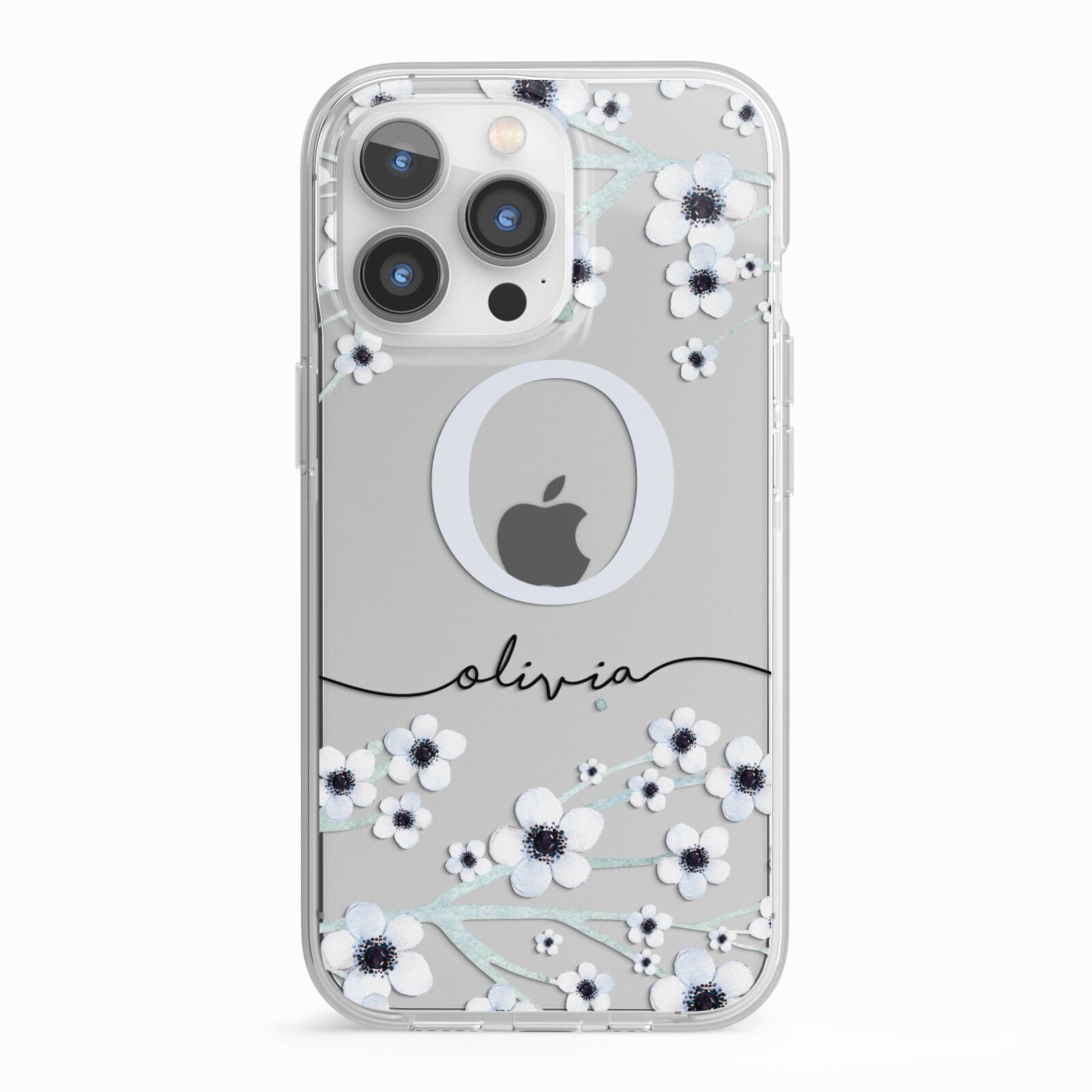 Personalised White Flower iPhone 13 Pro TPU Impact Case with White Edges