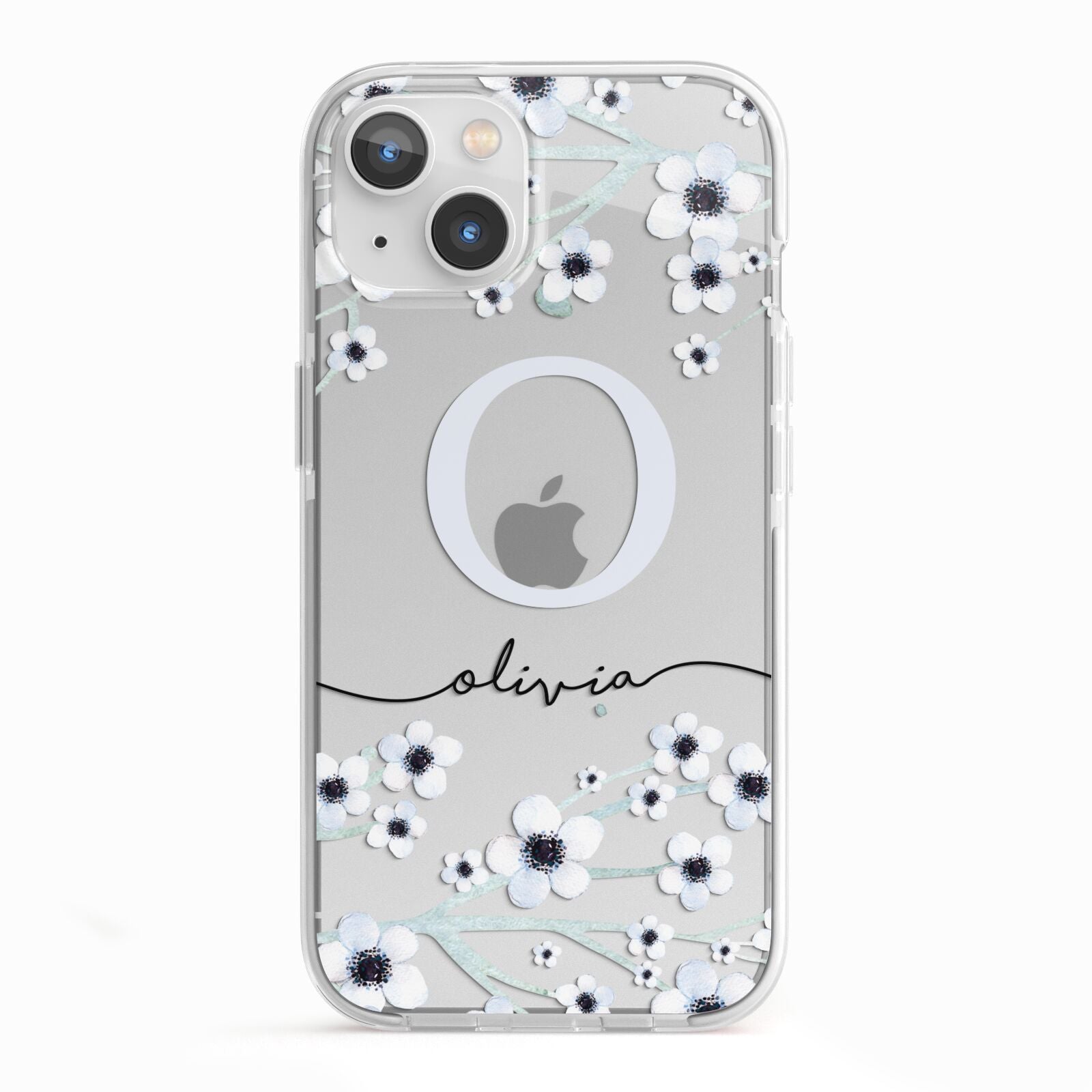 Personalised White Flower iPhone 13 TPU Impact Case with White Edges