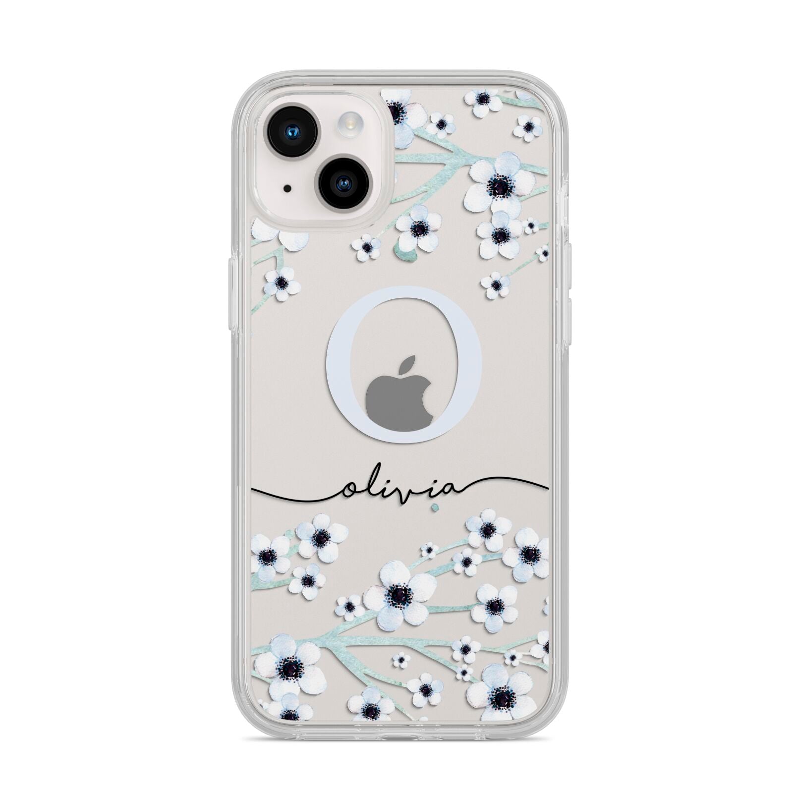 Personalised White Flower iPhone 14 Plus Clear Tough Case Starlight