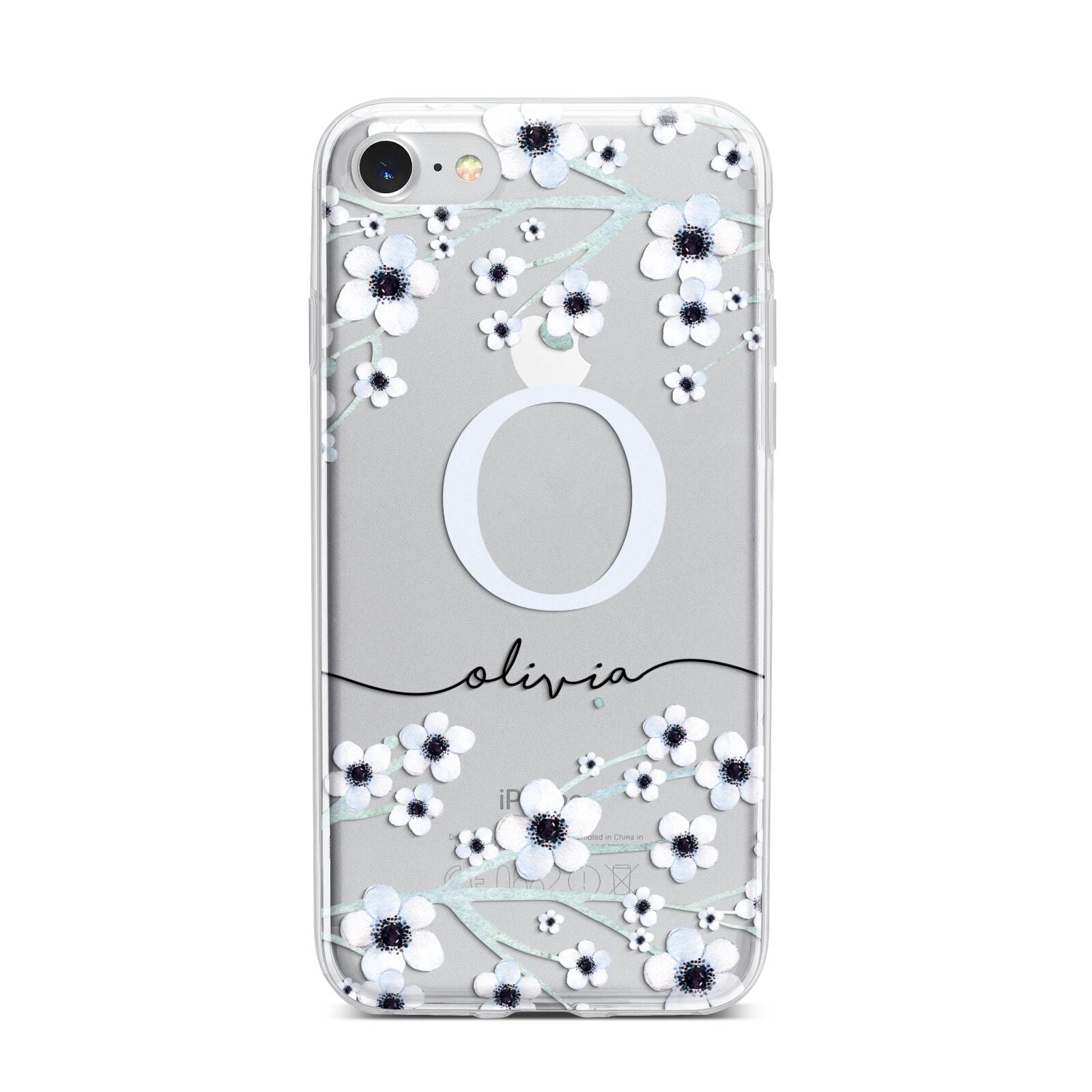 Personalised White Flower iPhone 7 Bumper Case on Silver iPhone