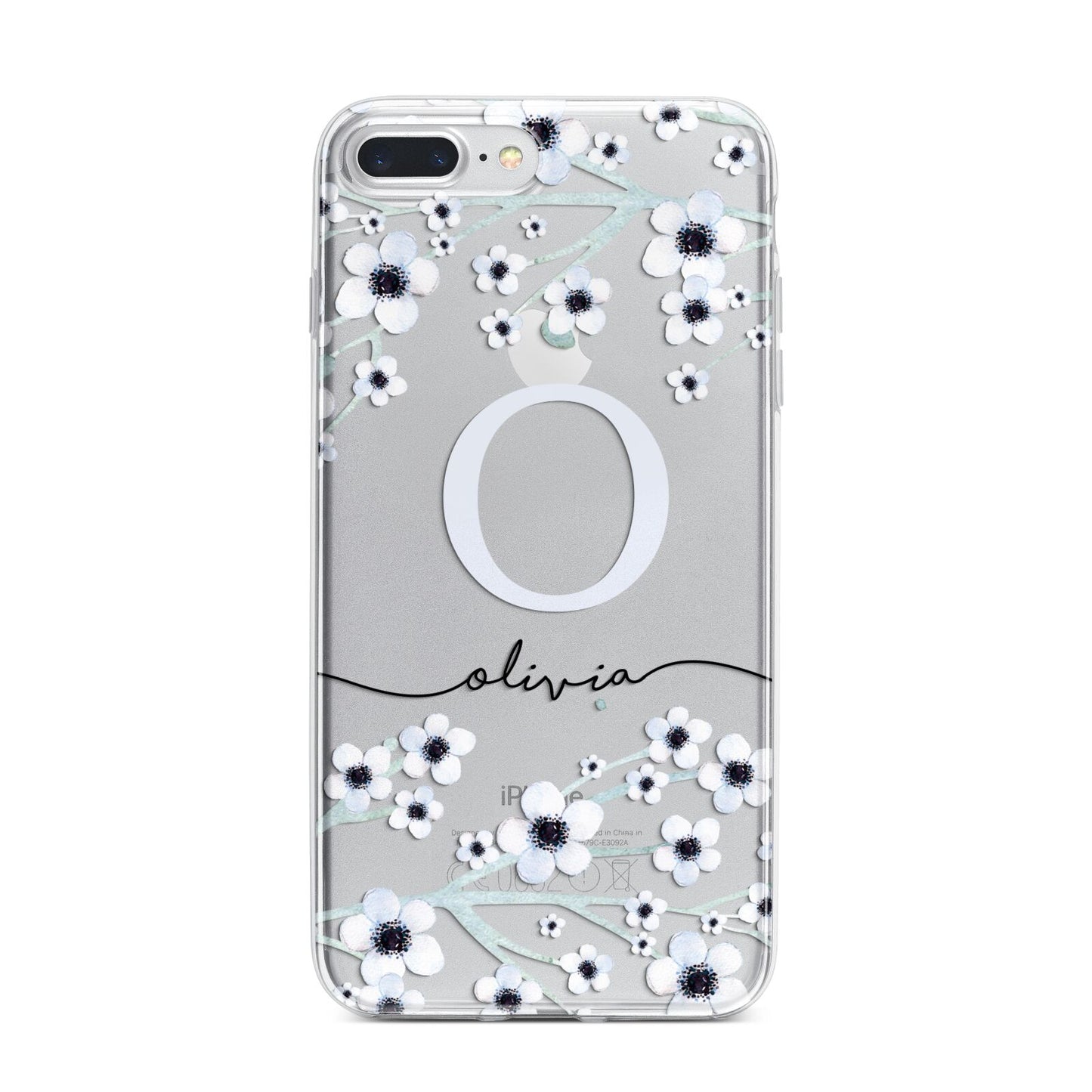 Personalised White Flower iPhone 7 Plus Bumper Case on Silver iPhone