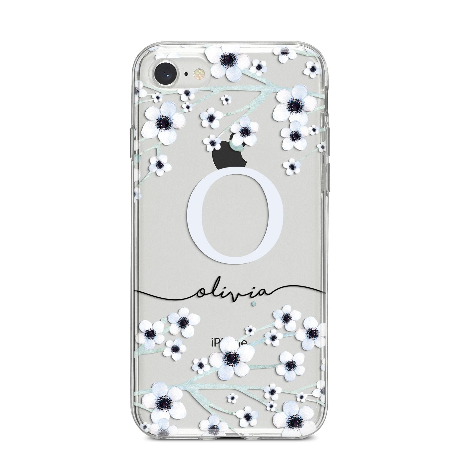 Personalised White Flower iPhone 8 Bumper Case on Silver iPhone