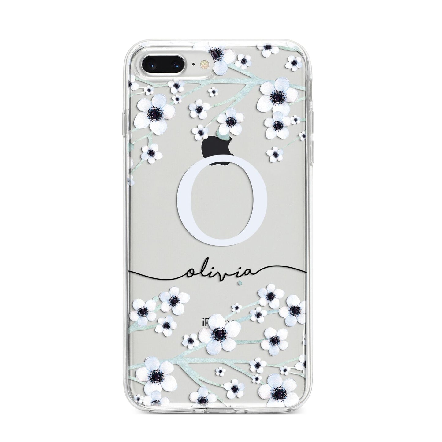 Personalised White Flower iPhone 8 Plus Bumper Case on Silver iPhone