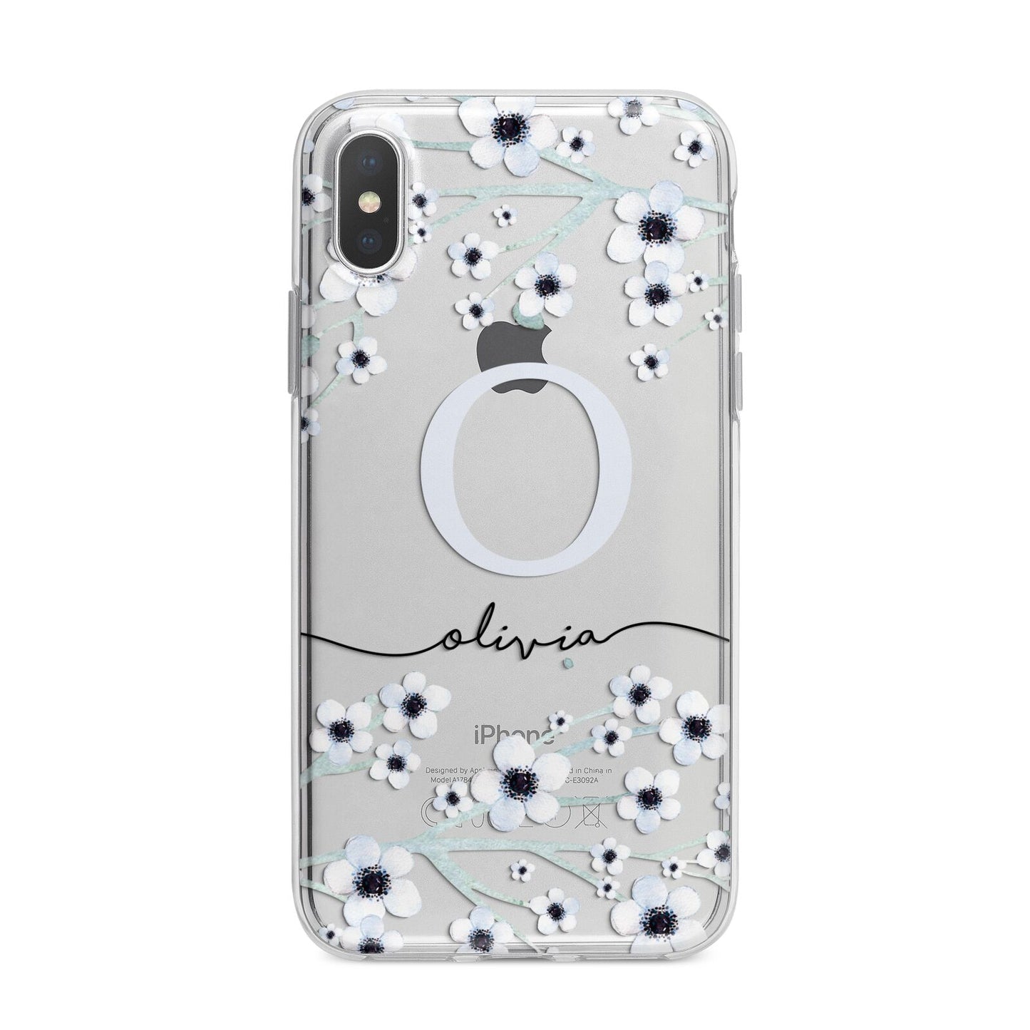 Personalised White Flower iPhone X Bumper Case on Silver iPhone Alternative Image 1