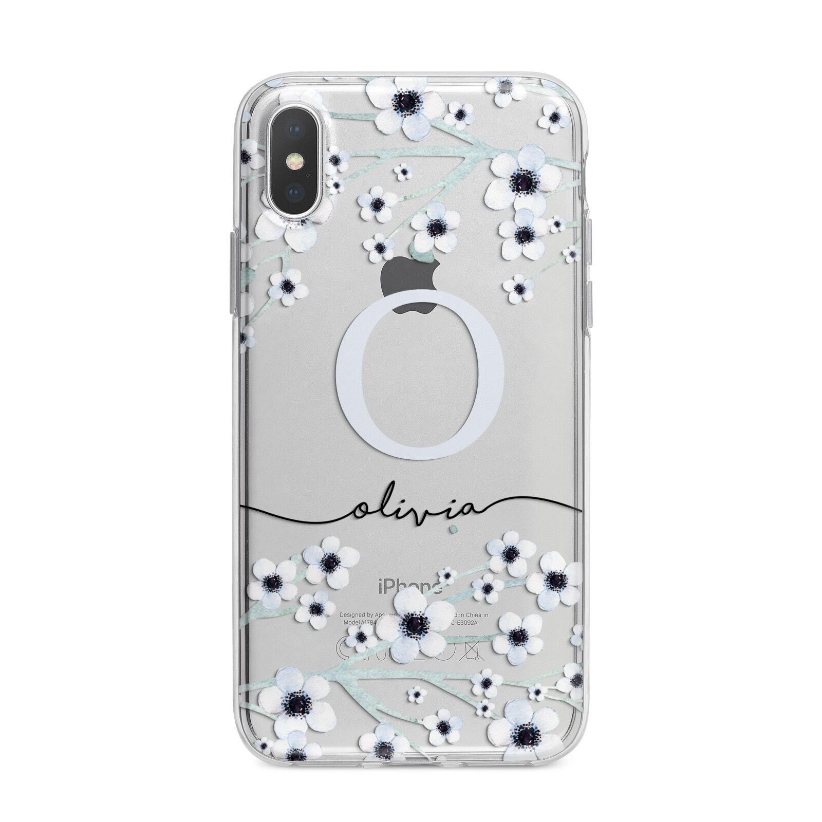 Personalised White Flower iPhone X Bumper Case on Silver iPhone Alternative Image 1