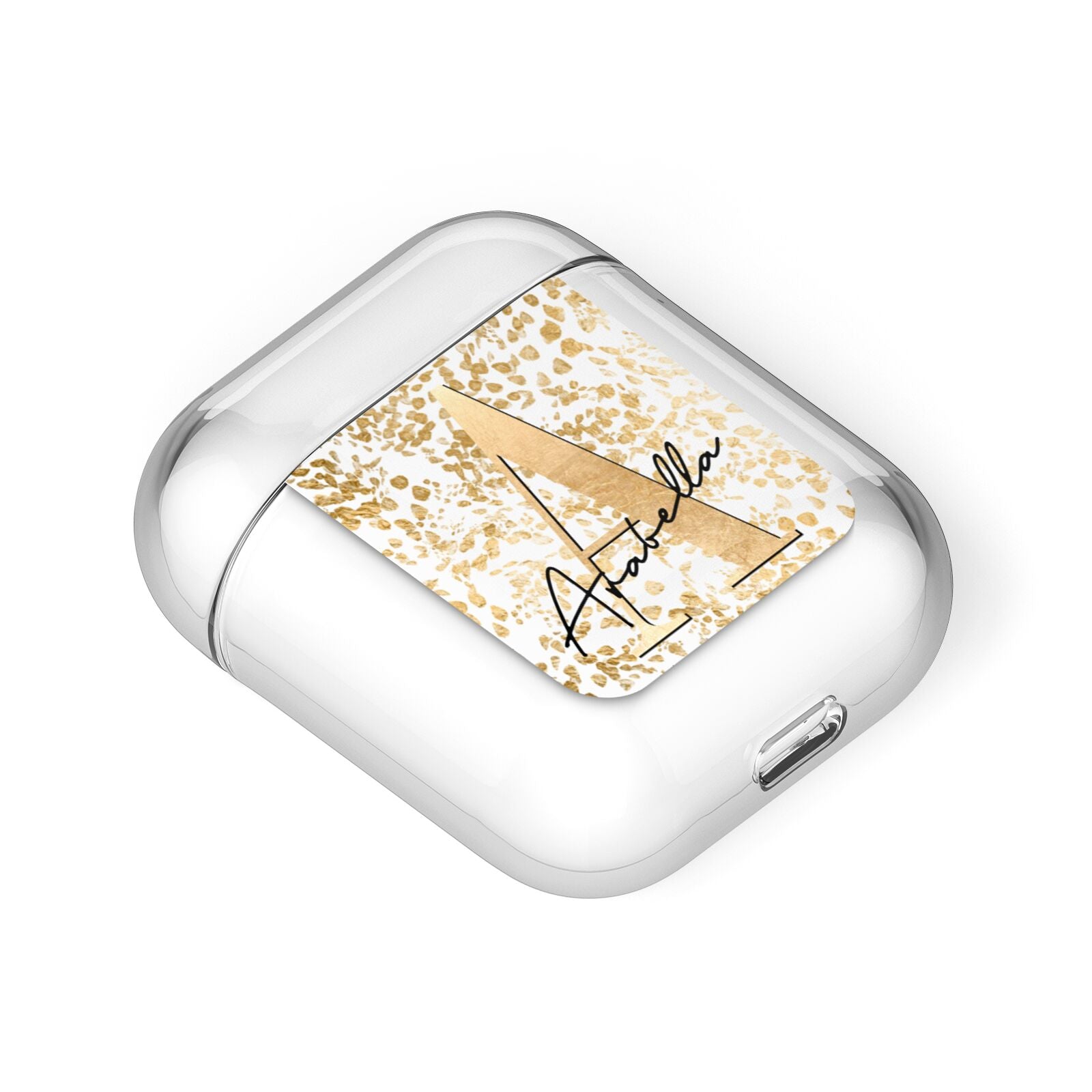 Personalised White Gold Cheetah AirPods Case Laid Flat