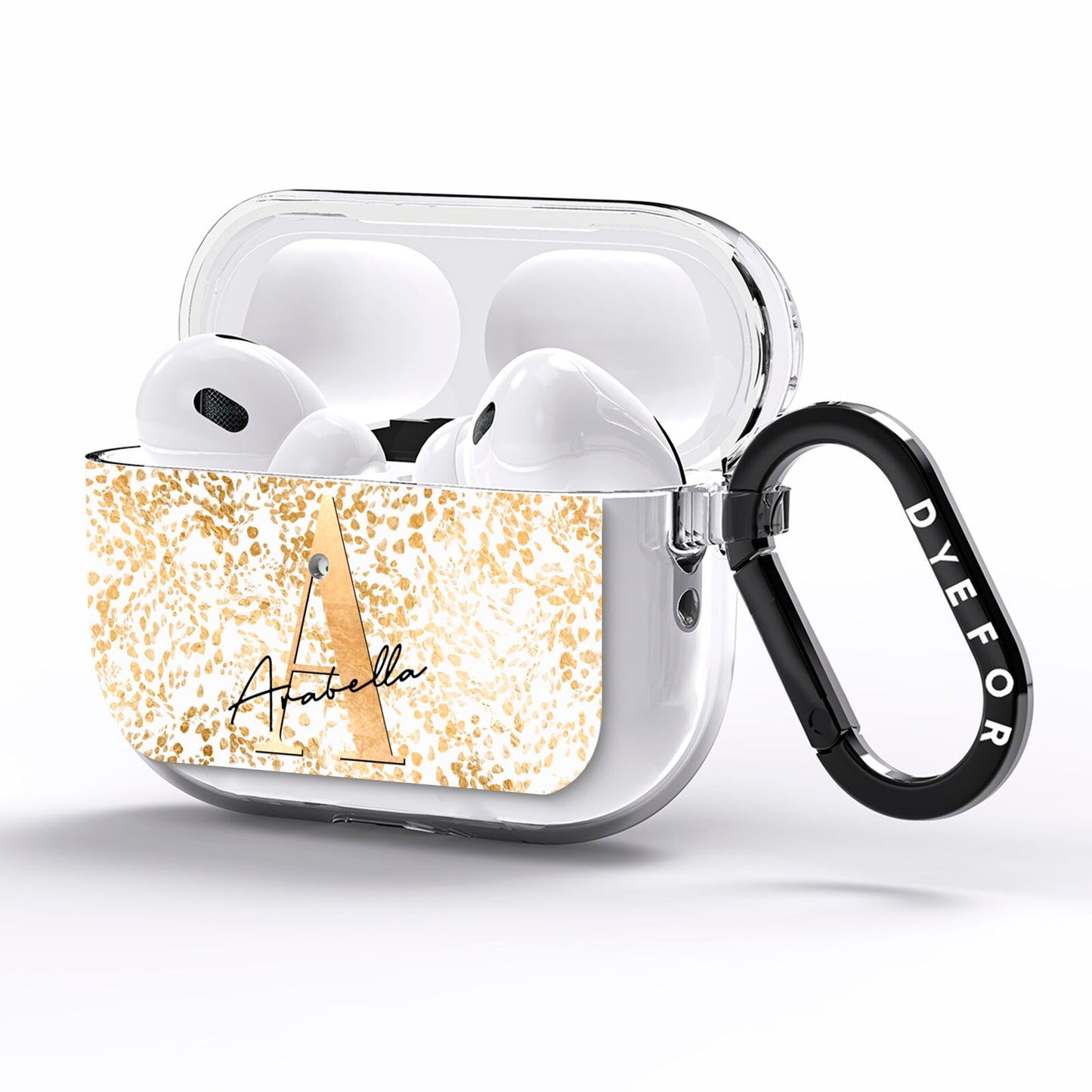 Personalised White Gold Cheetah AirPods Pro Clear Case Side Image